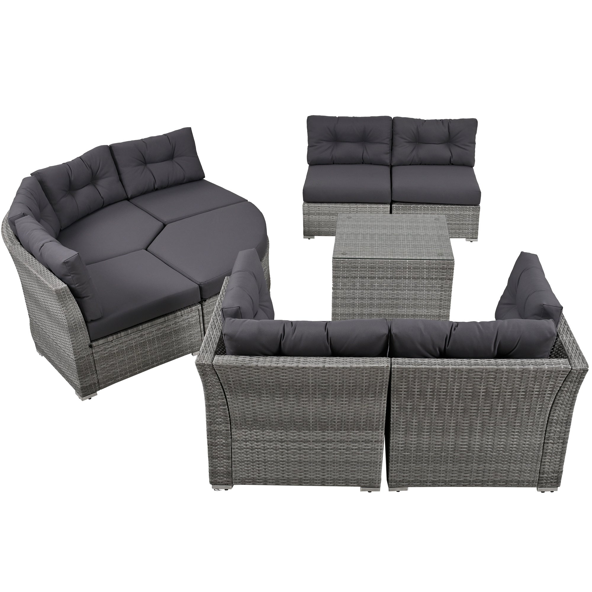 Patio Furniture Set Outdoor Furniture Daybed Rattan Sectional Furniture Set Patio Seating Group With Cushions and Center Table for Patio, Lawn, Backyard, Pool, Grey