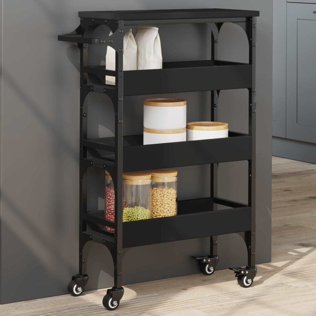 Kitchen Trolley Black 20.9"x7.9"x29.9" Engineered Wood