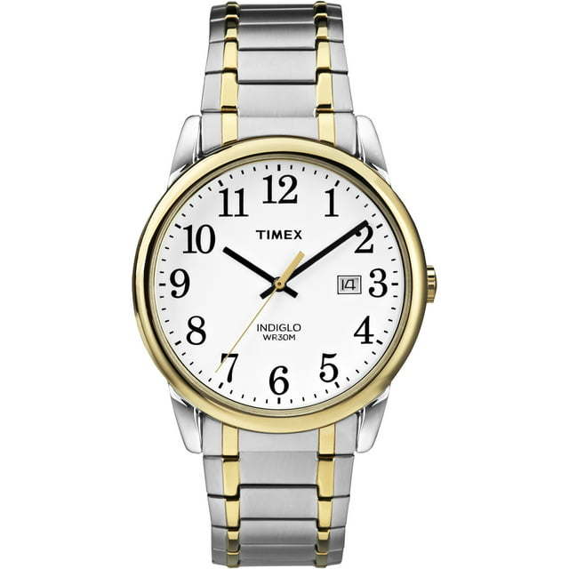 Timex Men's Easy Reader Date Two-Tone/White 38mm Casual Watch, Tapered Expansion Band
