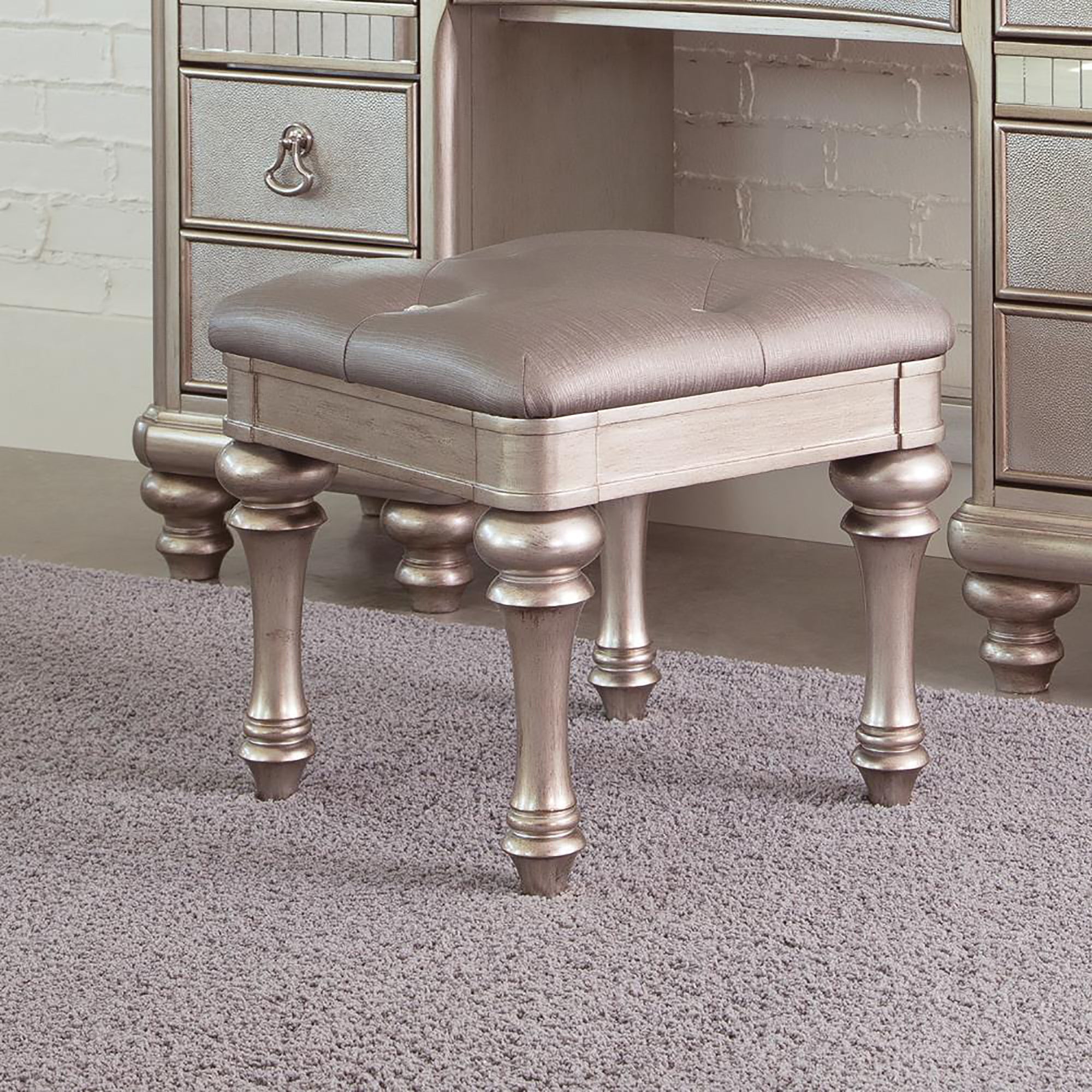 Platinum Upholestered Vanity Stool
