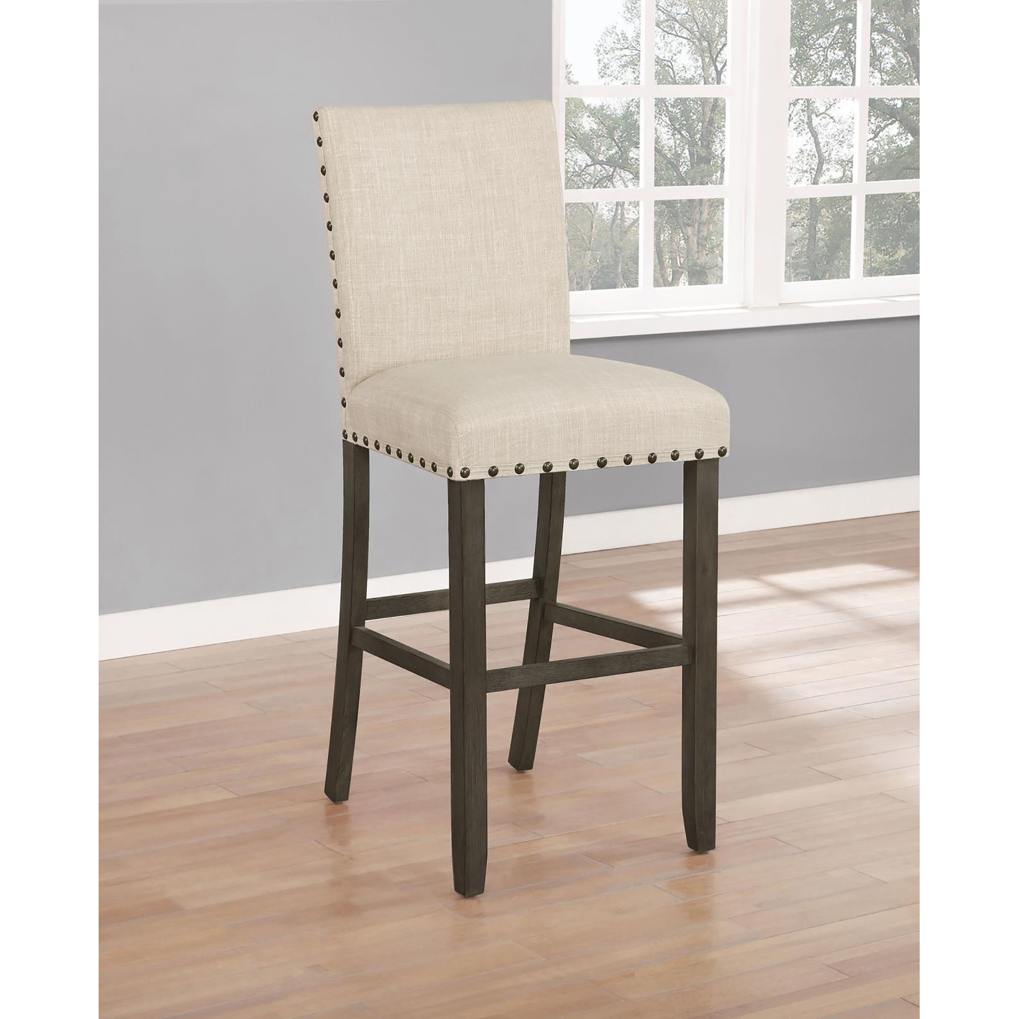 Beige Bar Stool with Nailhead Trim (Set of 2)