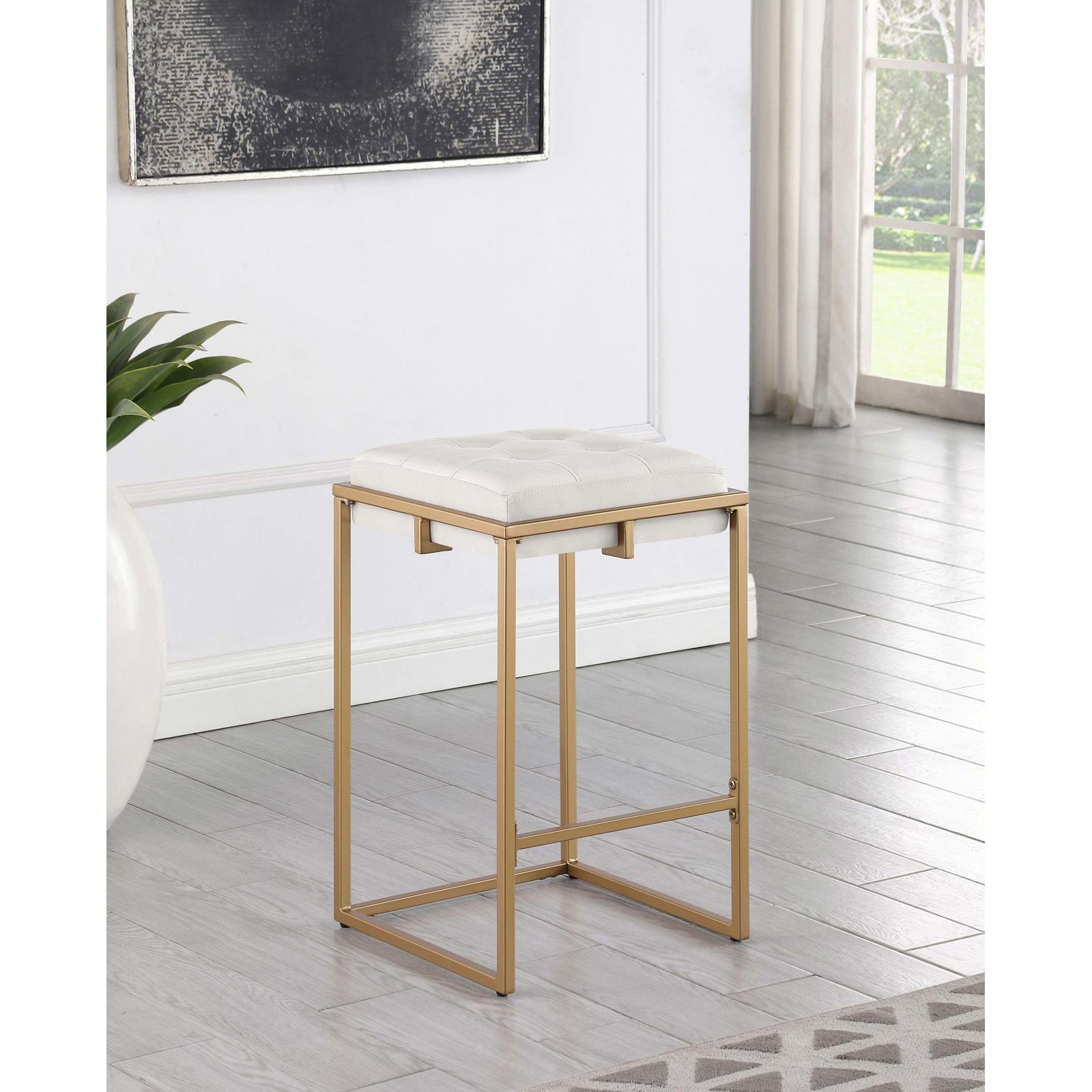 Beige and Gold Square Counter Height Stools (Set of 2)