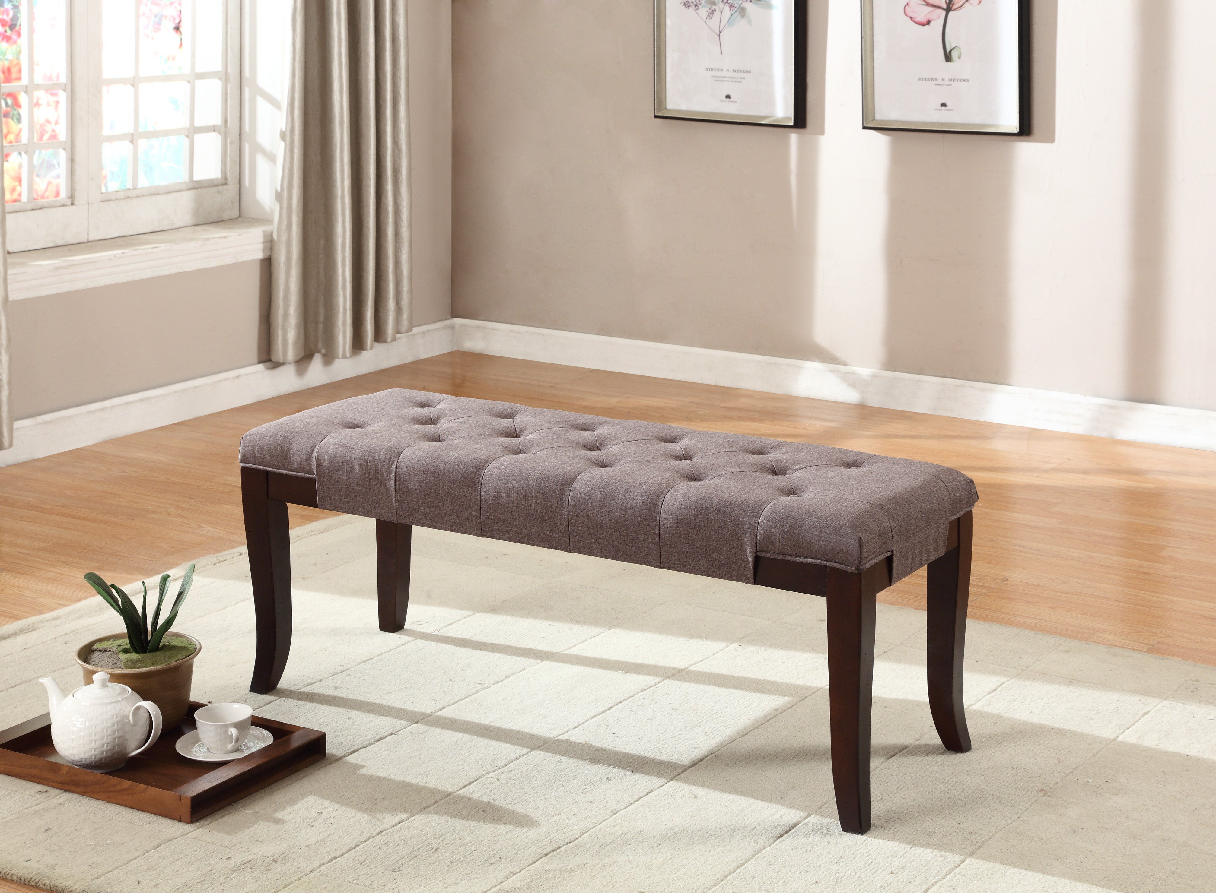Linon Tufted Bench, Fabric, Brown