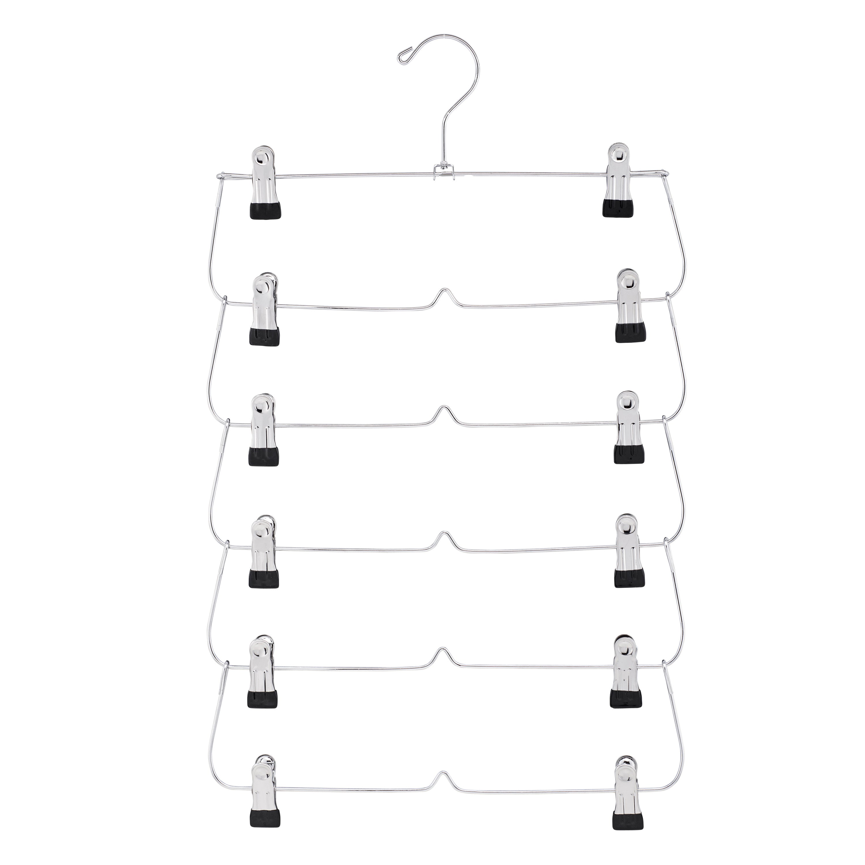 6 Tier with Chrome Finish, Space-Saving Skirt with Clips for Women's Clothes, Foldable Hangers for Pants, Towel, Scarf, Bra, Kitchen & Closet Organization