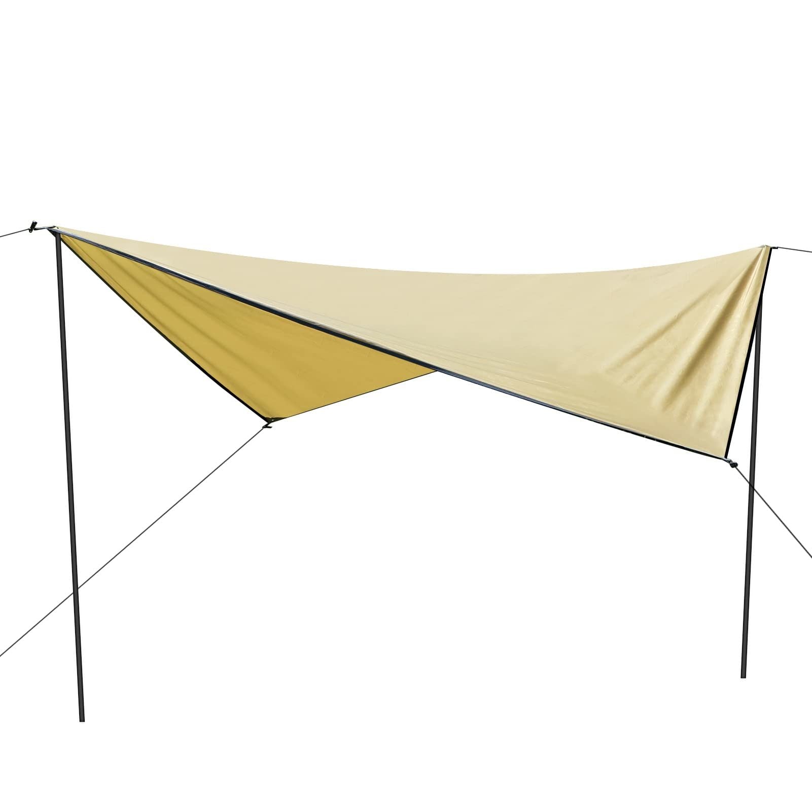 Camping Tarp Waterproof with Poles, Hammock Rain Fly Lightweight, Backpack Tarp Portable, Tent Tarp for Camping, Emergency Shelter Tarp, UV Protection, 210T Polyester, 11.8 x 9.5 ft, Beige