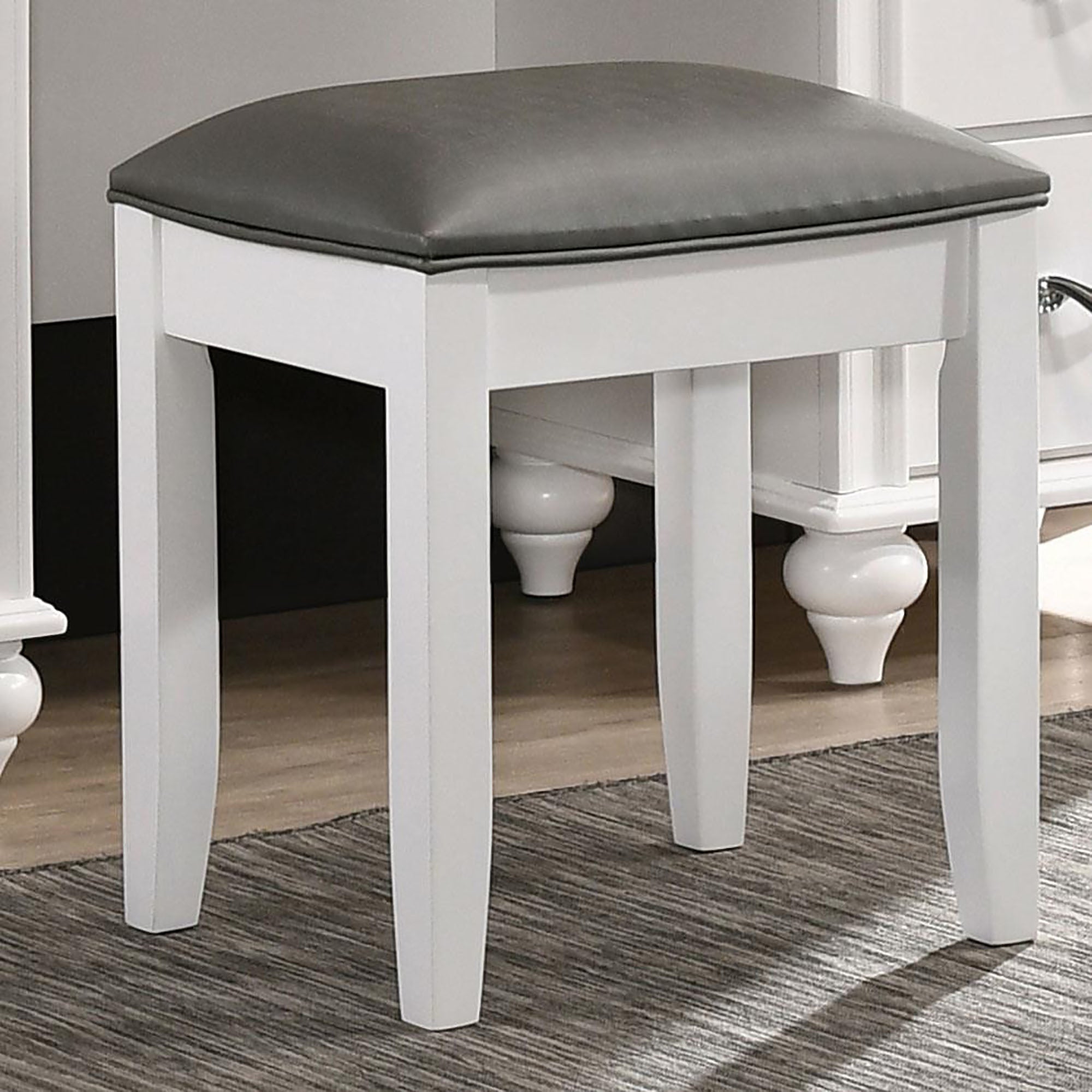 White Vanity Stool with Padded Seat