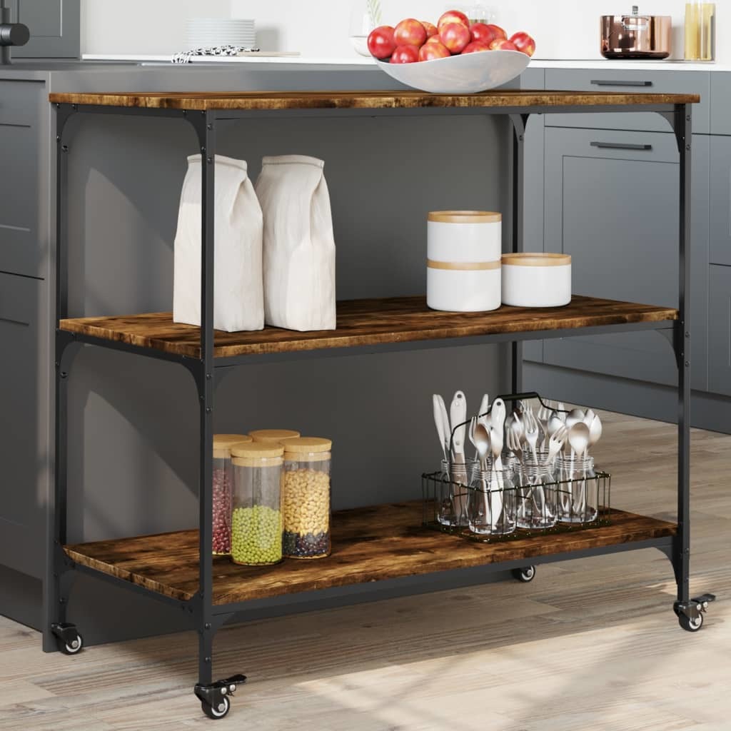 Kitchen Trolley Smoked Oak 40.2"x19.7"x37.4" Engineered Wood