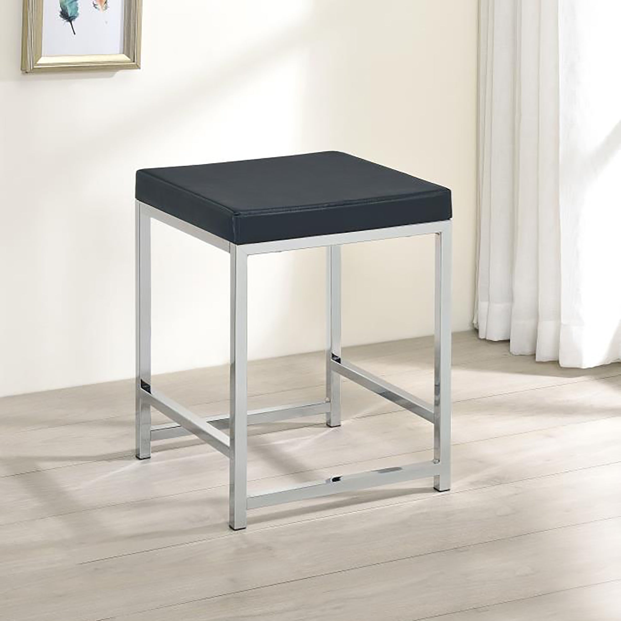 Dark Grey Upholstered Square Vanity Stool
