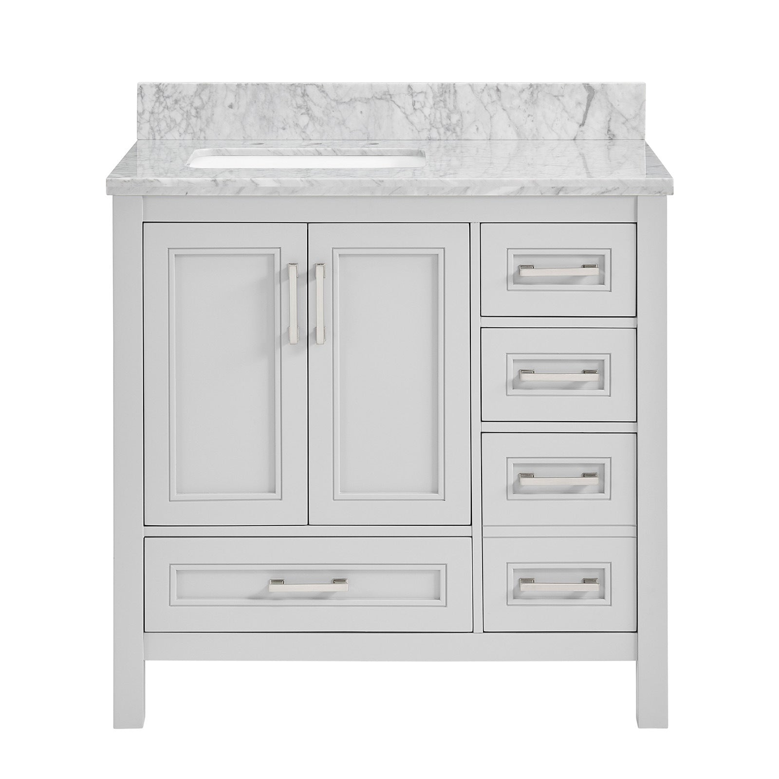 36 in Undermount Single Sink Bathroom Storage Cabinet with Carrara Natural Marble Top