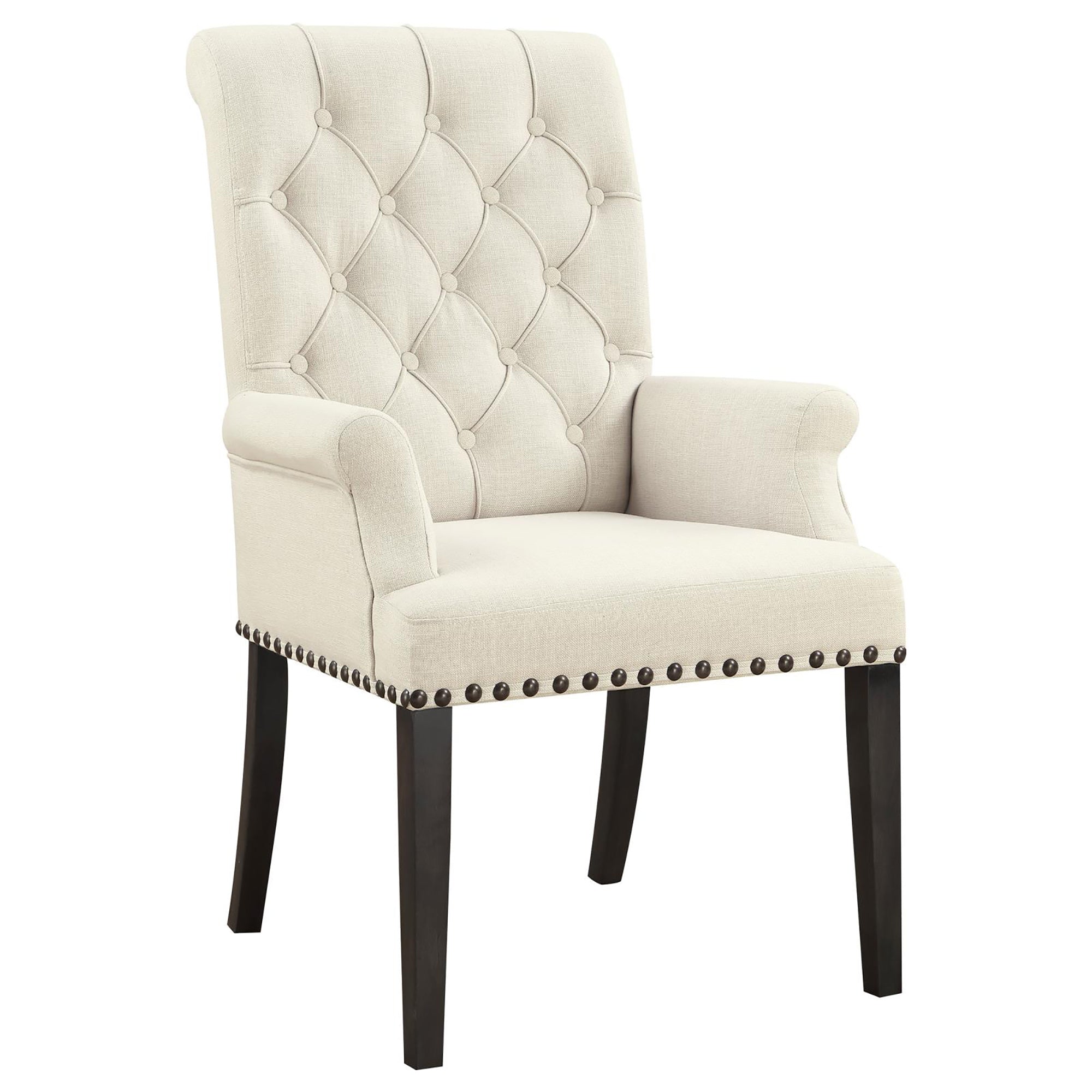 Beige and Smokey Black Tufted Arm Chair