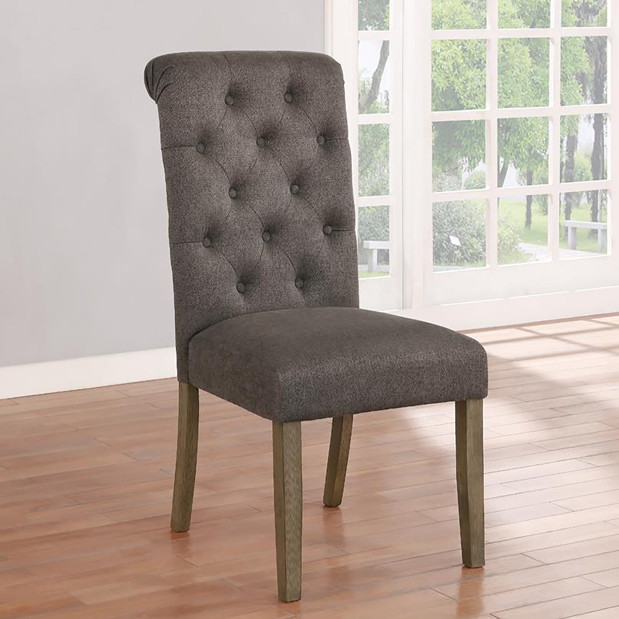 Rustic Brown and Grey Tufted Back Side Chair (Set of 2)