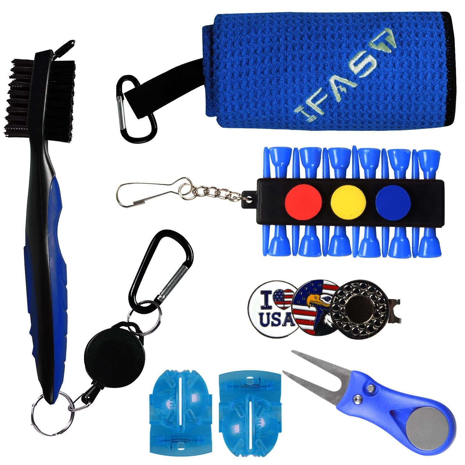 Golf Accessories, Golf Club Cleaning Kit - Magnetic Golf Towel with Clip, Golf Brush and Groove Cleaner, Divot Tool, Golf Tees, Hat Clip with Magnetic