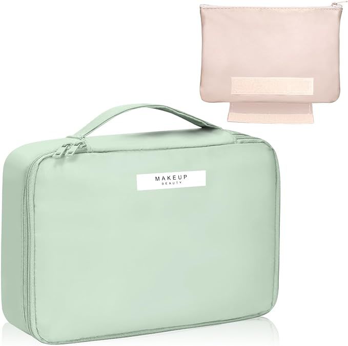 Travel Makeup Bag Cosmetic Bag Makeup Bag Toiletry bag for women and girls Gifts Christmas gift (Green)