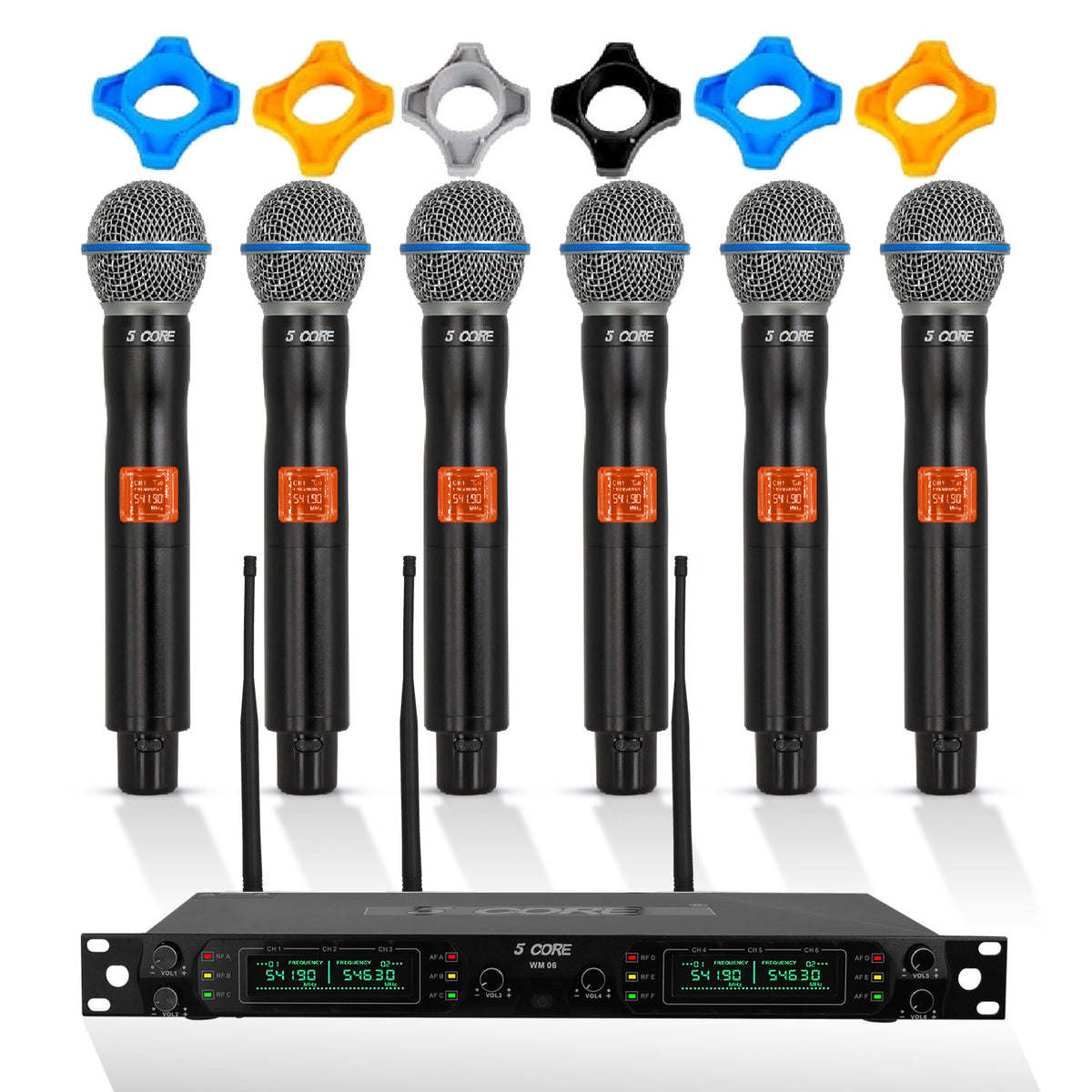 5 Core Wireless Microphone System • 4/6/8 Channel UHF Portable Receiver w Cordless Handheld Dynamic Mics • 492F Range • Selectable Fixed Frequency • Antenna • LCD Display - WM UHF