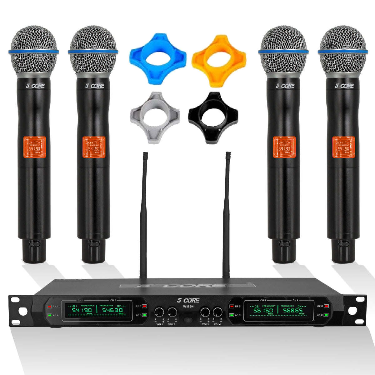 5 Core Wireless Microphone System • 4/6/8 Channel UHF Portable Receiver w Cordless Handheld Dynamic Mics • 492F Range • Selectable Fixed Frequency • Antenna • LCD Display - WM UHF