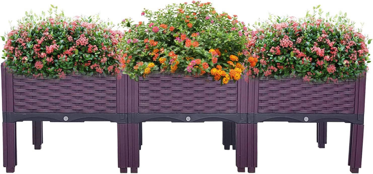 Planter Box Raised Garden Bed, Plastic Planter Care Box Kits Set Planter Boxes for Indoor and Outdoor Vegetables Fruits Flowers Herbs Planter Box
