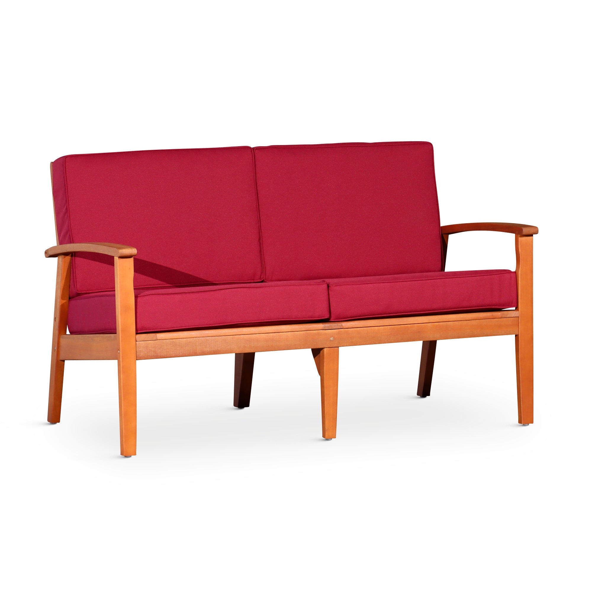 Eucalyptus Loveseat with Cushions Natural Oil, Burgundy