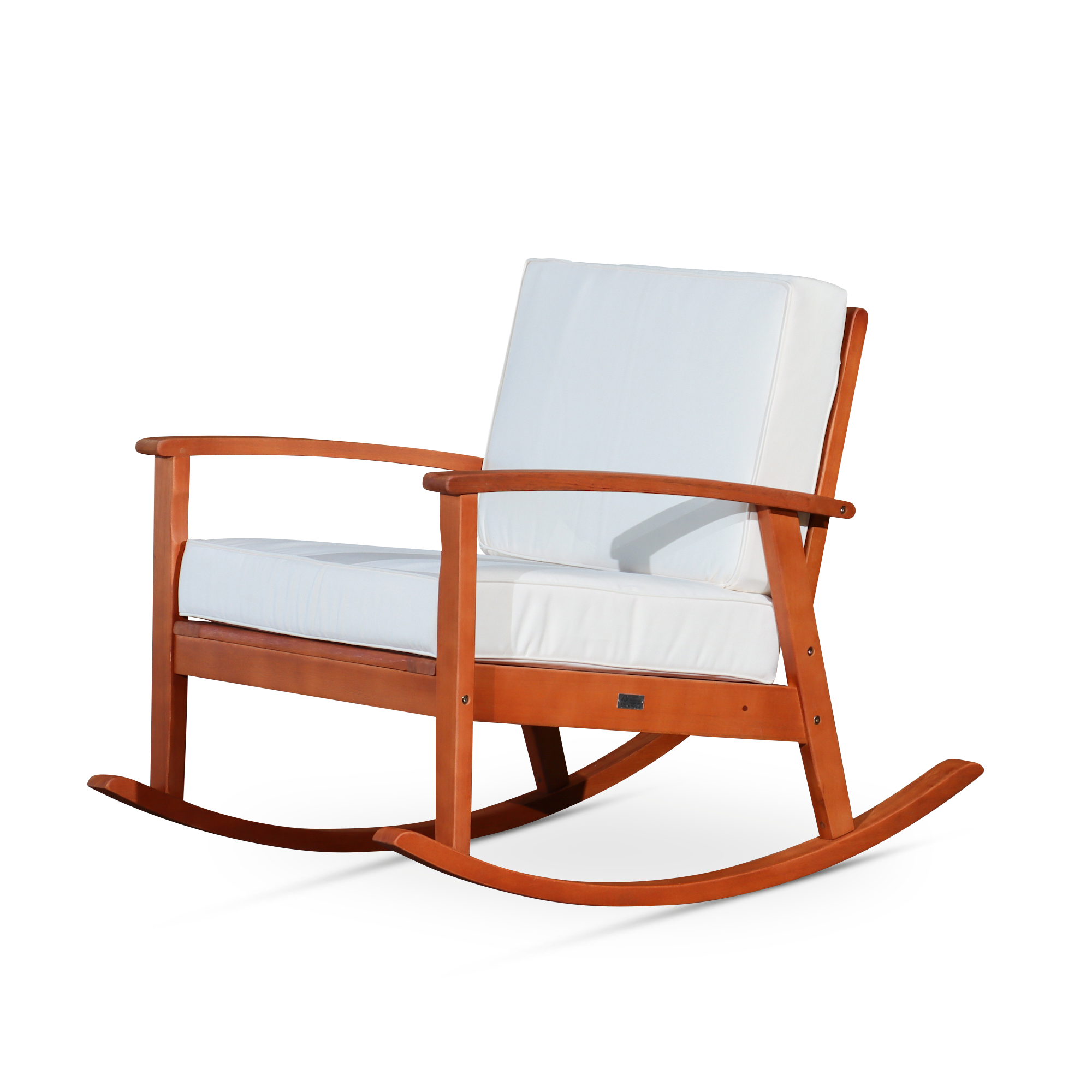 Eucalyptus Rocking Chair with Cushions, Natural Oil Finish, Cream Cushions