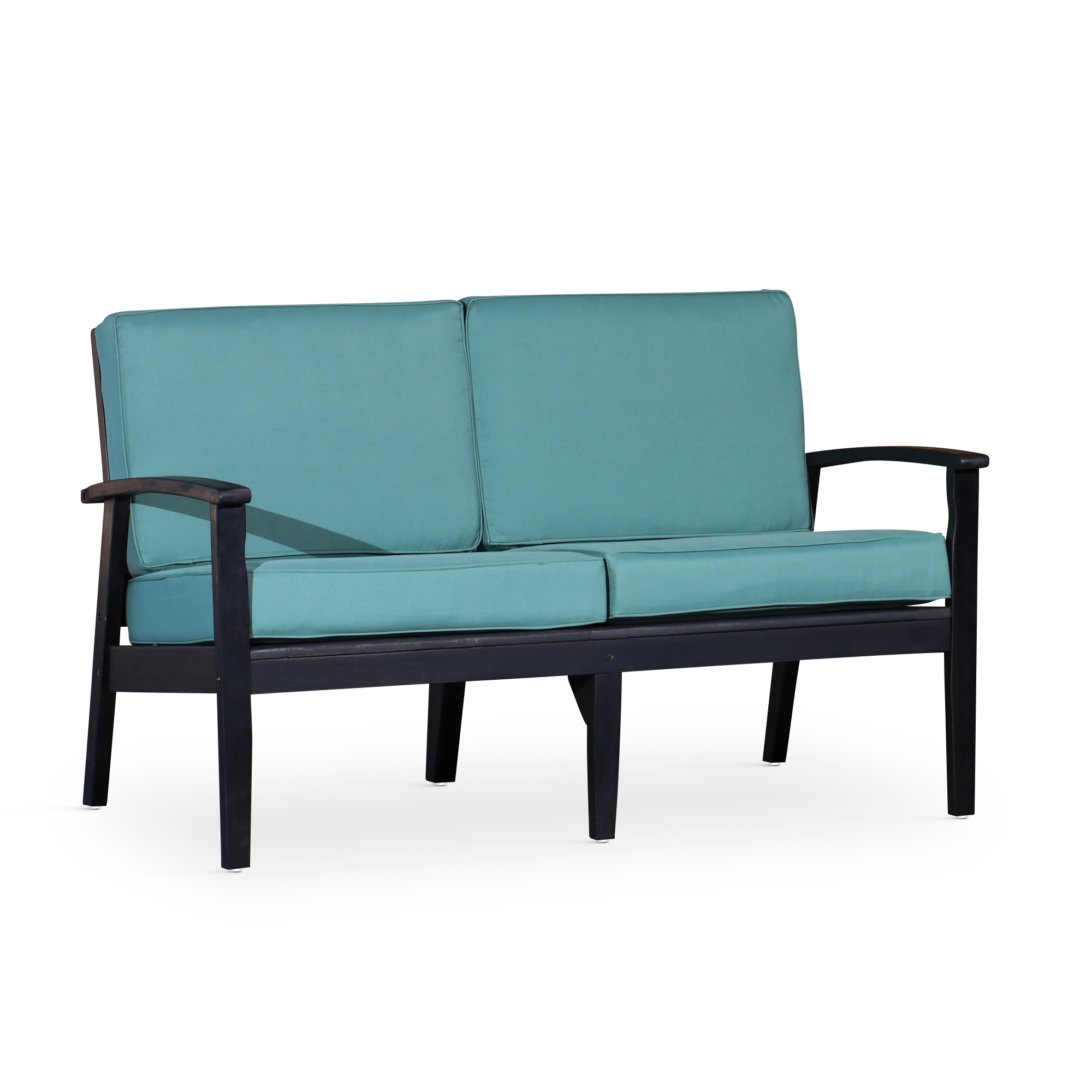 Eucalyptus Loveseat with Cushions, Espresso Finish, Sage Cushions