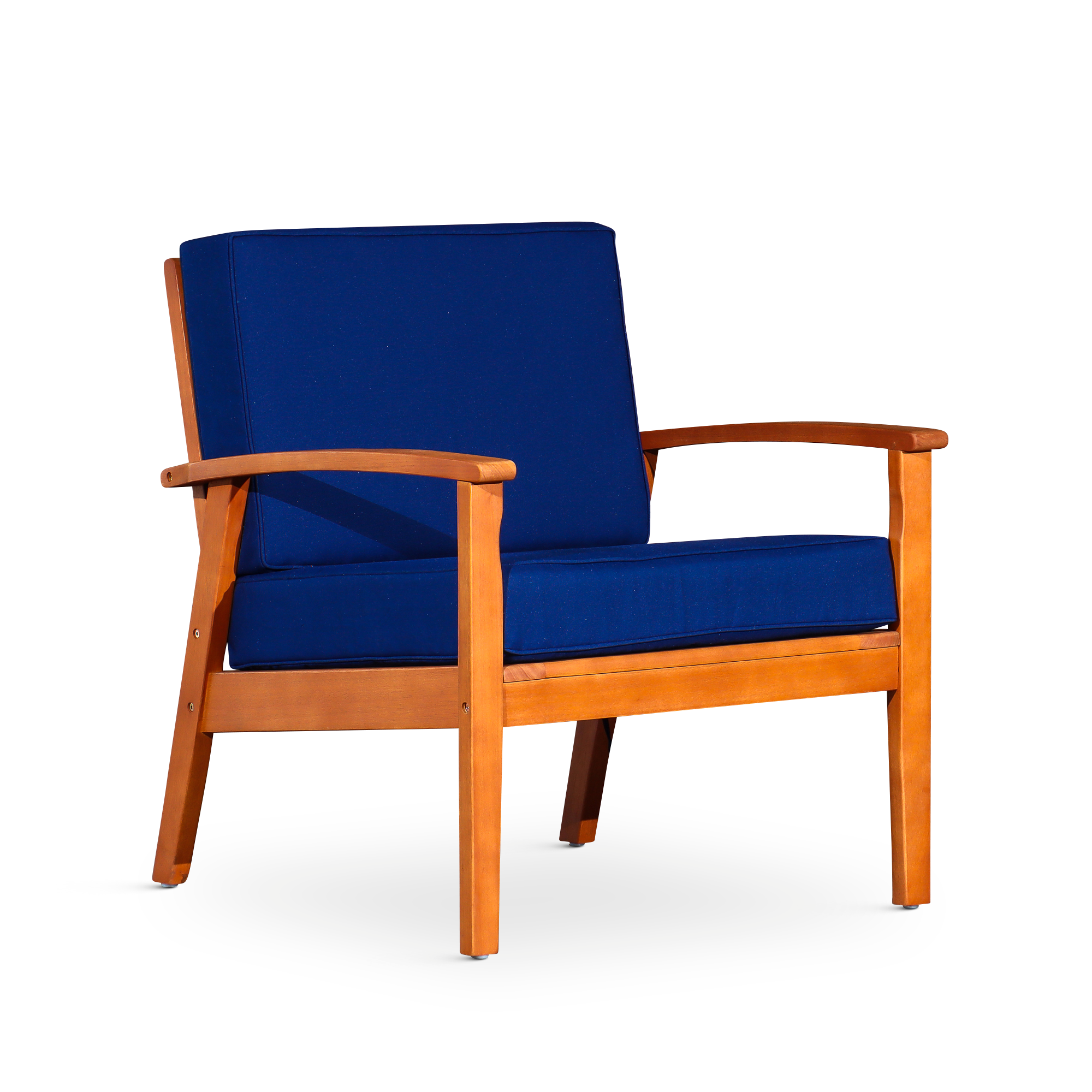 Deep Seat Eucalyptus Chair, Natural Oil Finish, Navy Cushions