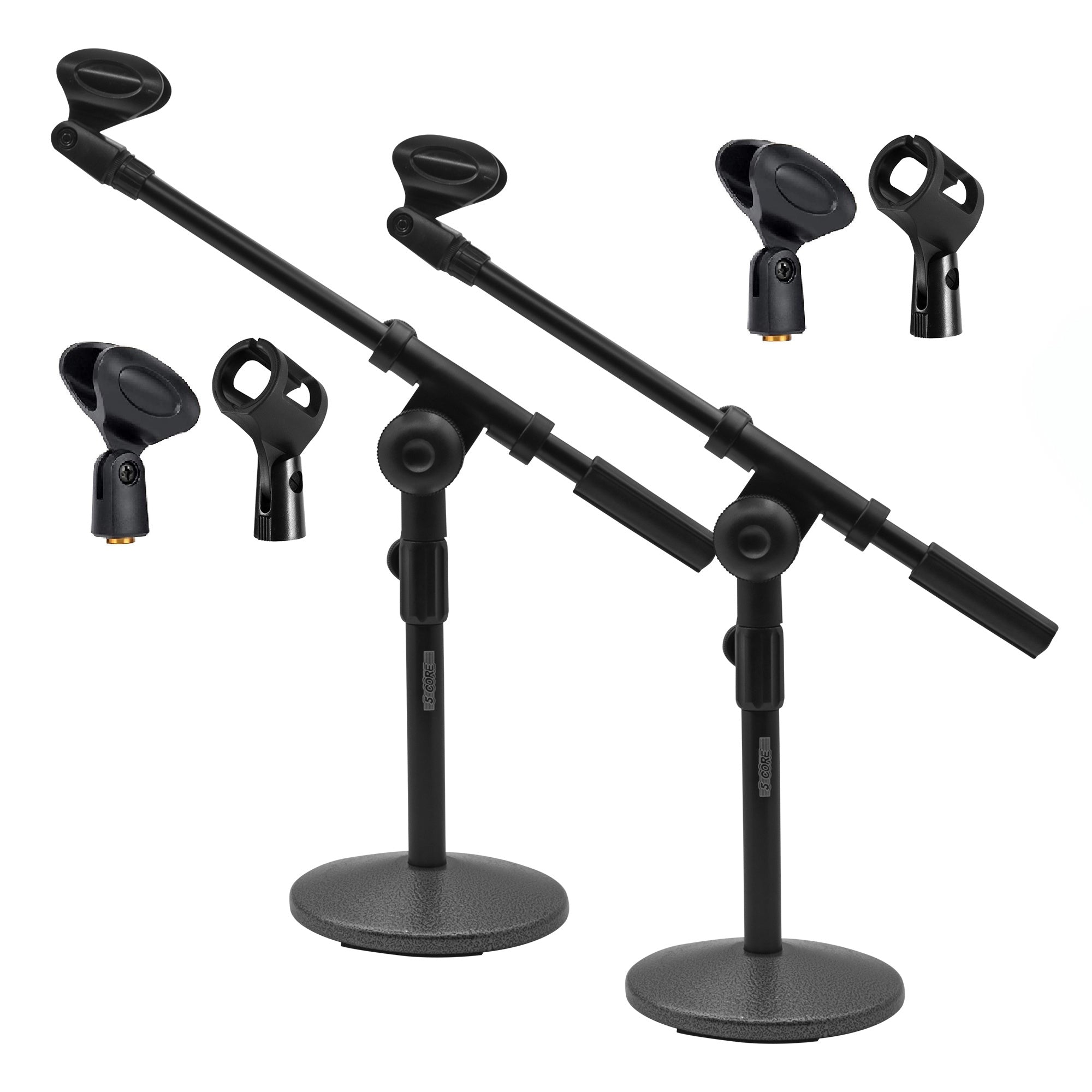 5 Core Desk Microphone Stand Black • Adjustable Height Extendable Boom Arm • Table Mic Holder w Round Base Anti Slip Pad • Universal Mic Clip and 3/8'' and 5/8'' Thread Adapter- MSSB