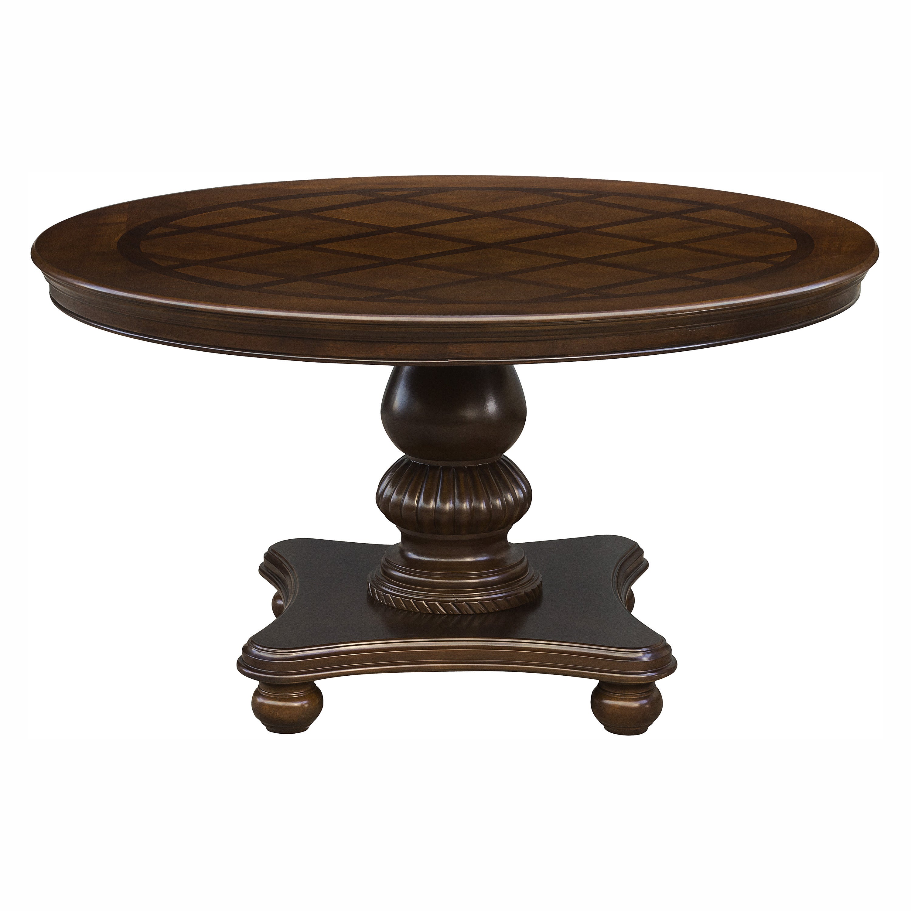 Traditional Dining Table 1pc Brown Cherry Finish Pedestal Base Round Table Dining Room Furniture