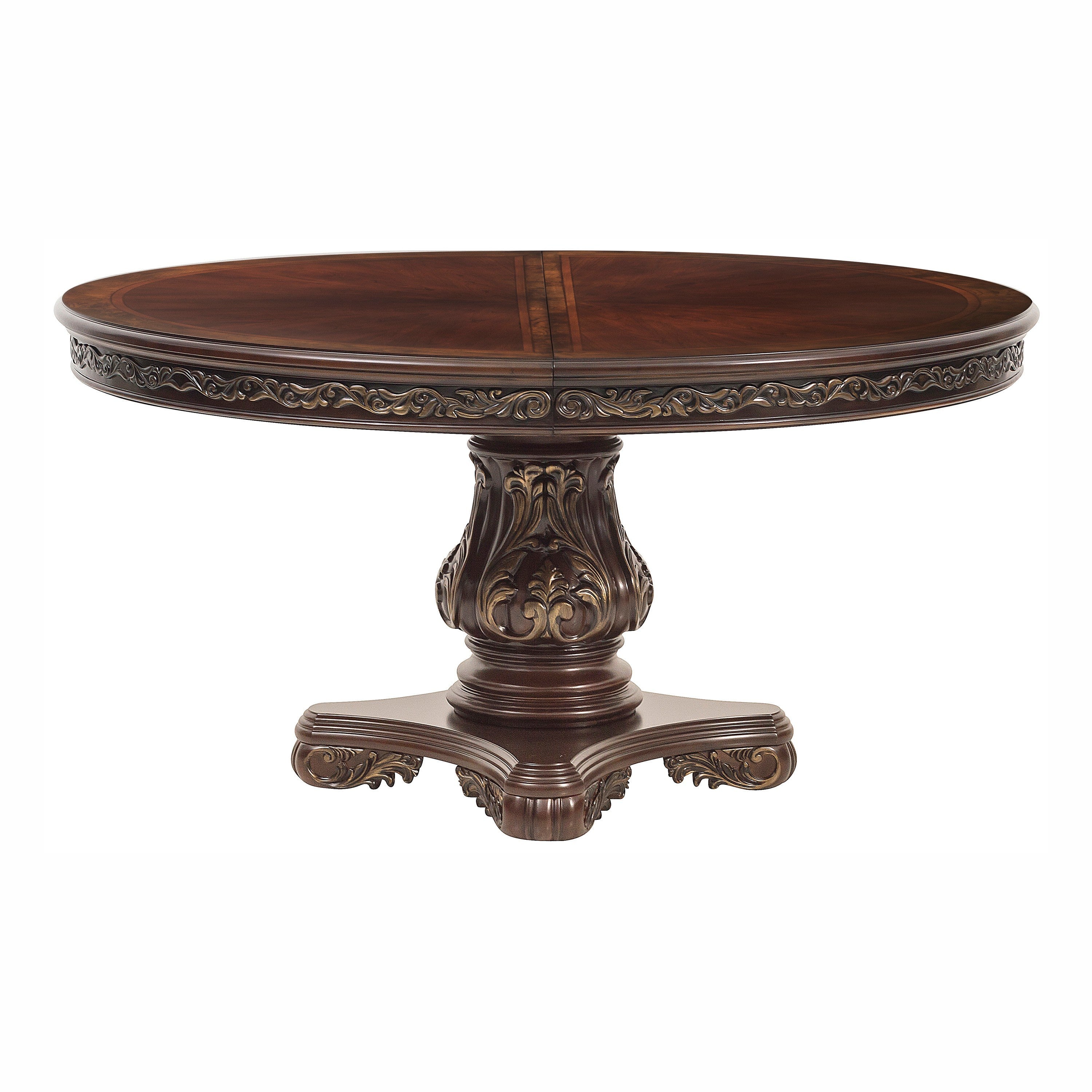 Beautiful Cherry Finish with Gold Tipping 1pc Dining Round/Oval Table with Extension Leaf Traditional Design Furniture