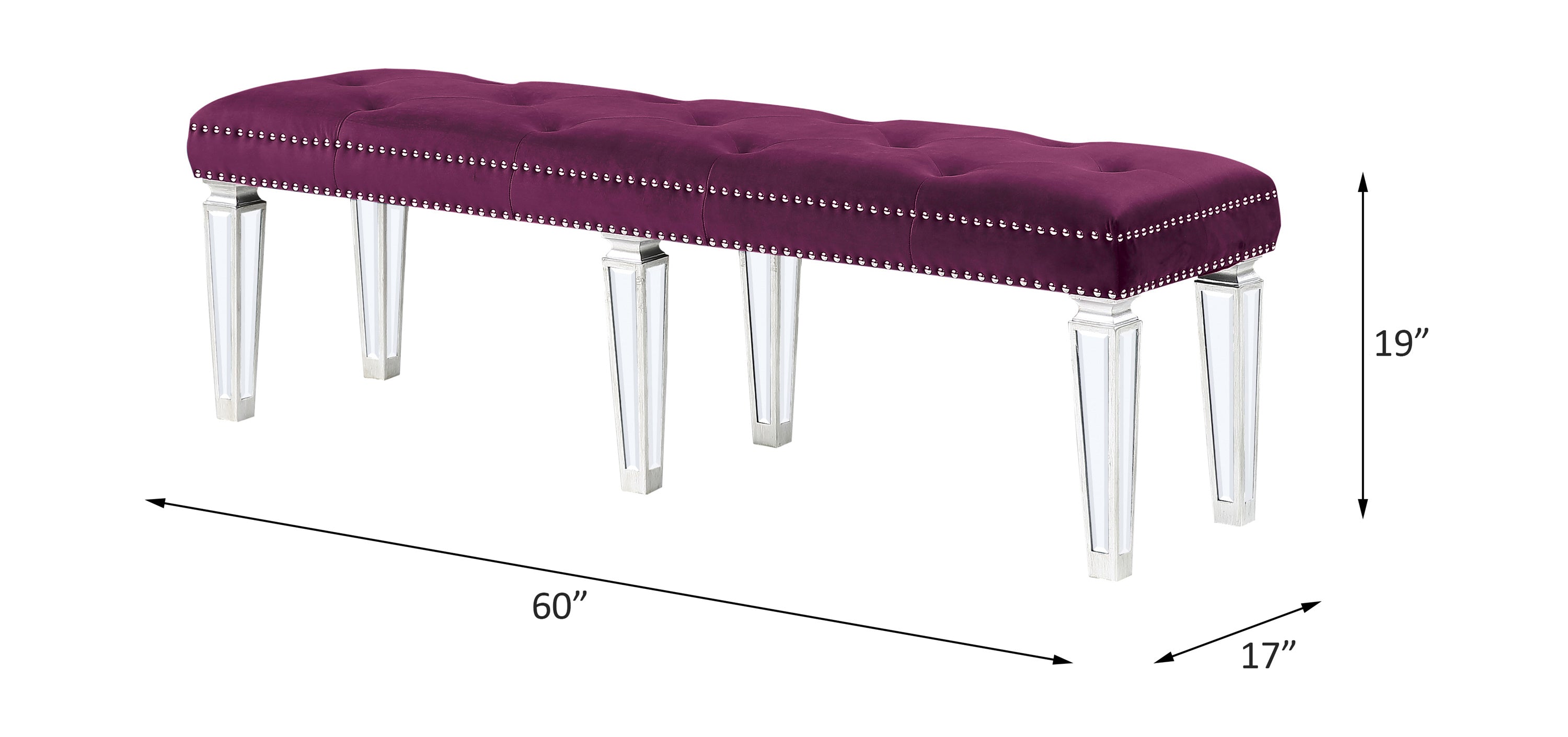 ACME Varian Bench• Burgundy Velvet & Mirrored 27377