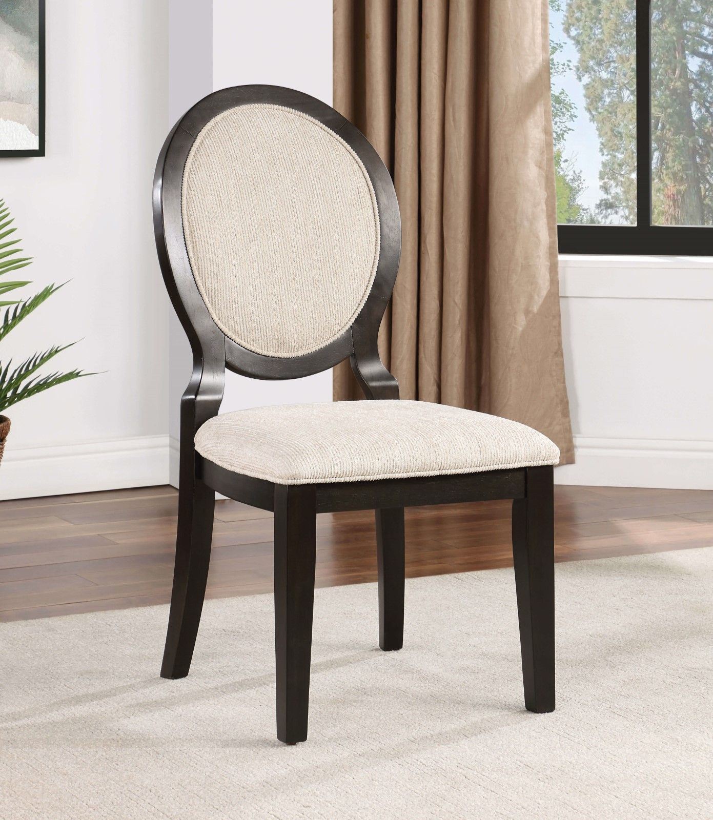 Transitional Espresso and Ivory Side Chairs Set of 2 Chairs Dining Room Furniture 100% Polyester Round Curved Backrest