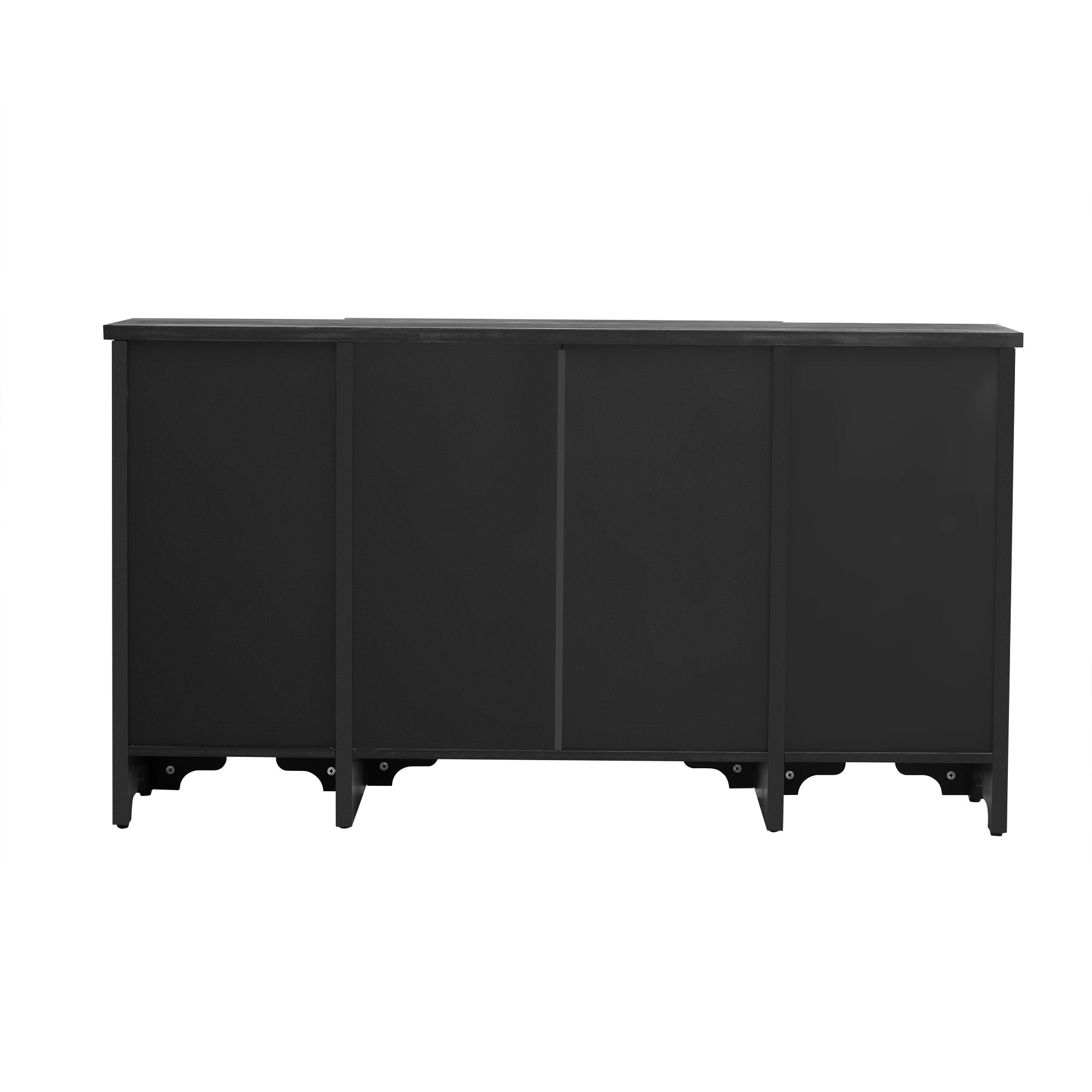 TREXM Retro Sideboard Glass Door with Curved Line Design Ample Storage Cabinet with Black Handle and Three Adjustable Shelves for Dining Room and Kitchen (Black)
