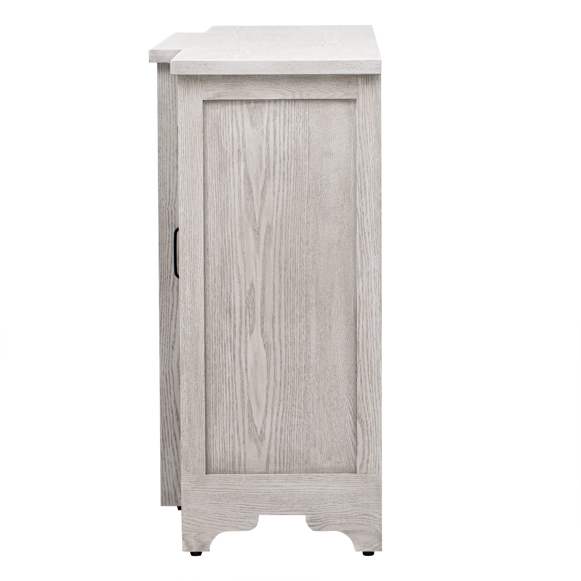 TREXM Retro Sideboard Glass Door with Curved Line Design Ample Storage Cabinet with Black Handle and Three Adjustable Shelves for Dining Room and Kitchen (Antique White)