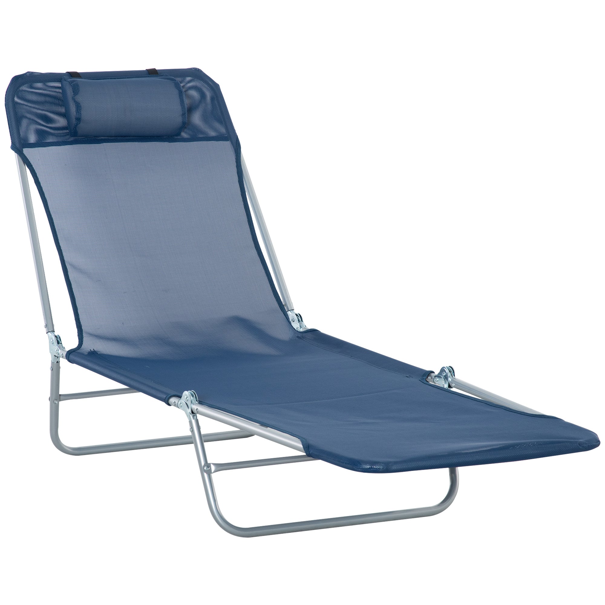 Folding Chaise Lounge Pool Chair, Patio Sun Tanning Chair, Outdoor Lounge Chair with 6-Position Reclining Back, Breathable Mesh Seat, and Headrest for Beach, Yard, Patio, Blue