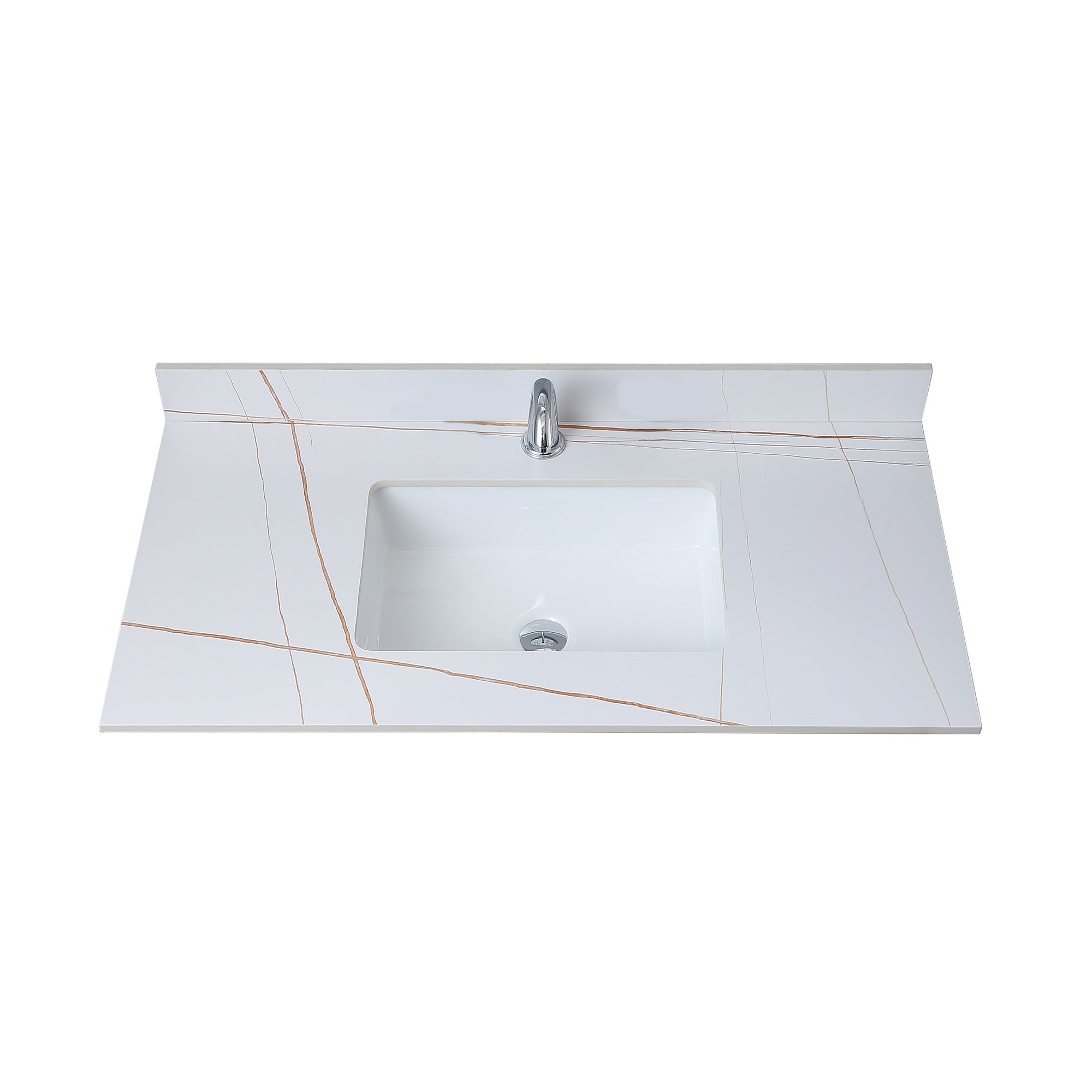 Montary 43inch bathroom vanity top stone White gold new style tops with rectangle undermount ceramic sink and single faucet hole