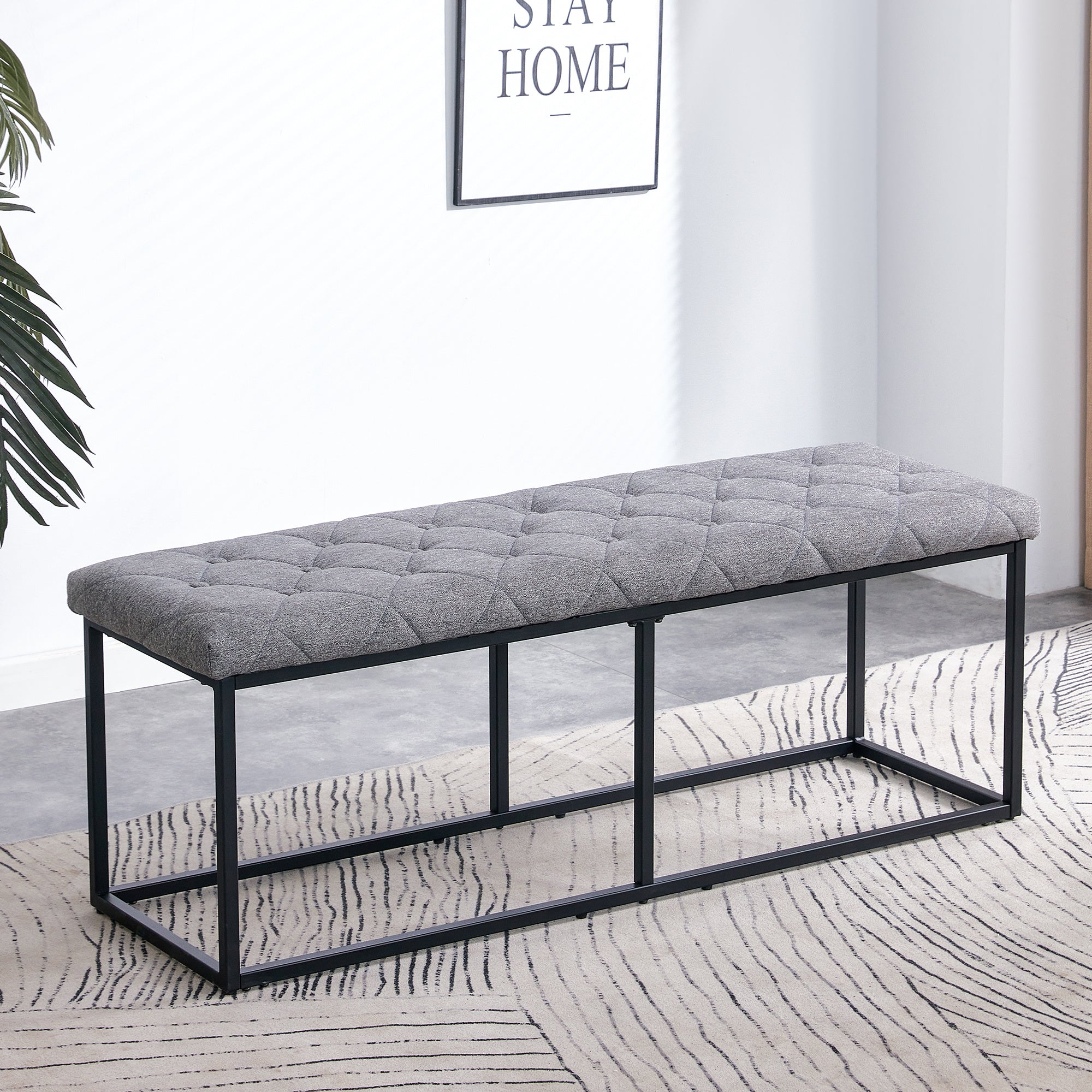 Tufted Extra-Long Entryway Bench, 51" Bedroom Benches Upholstered Dining Benches, Fabric End of Bed Bench for Bedroom Dining Room Living Room Entryway, Gray