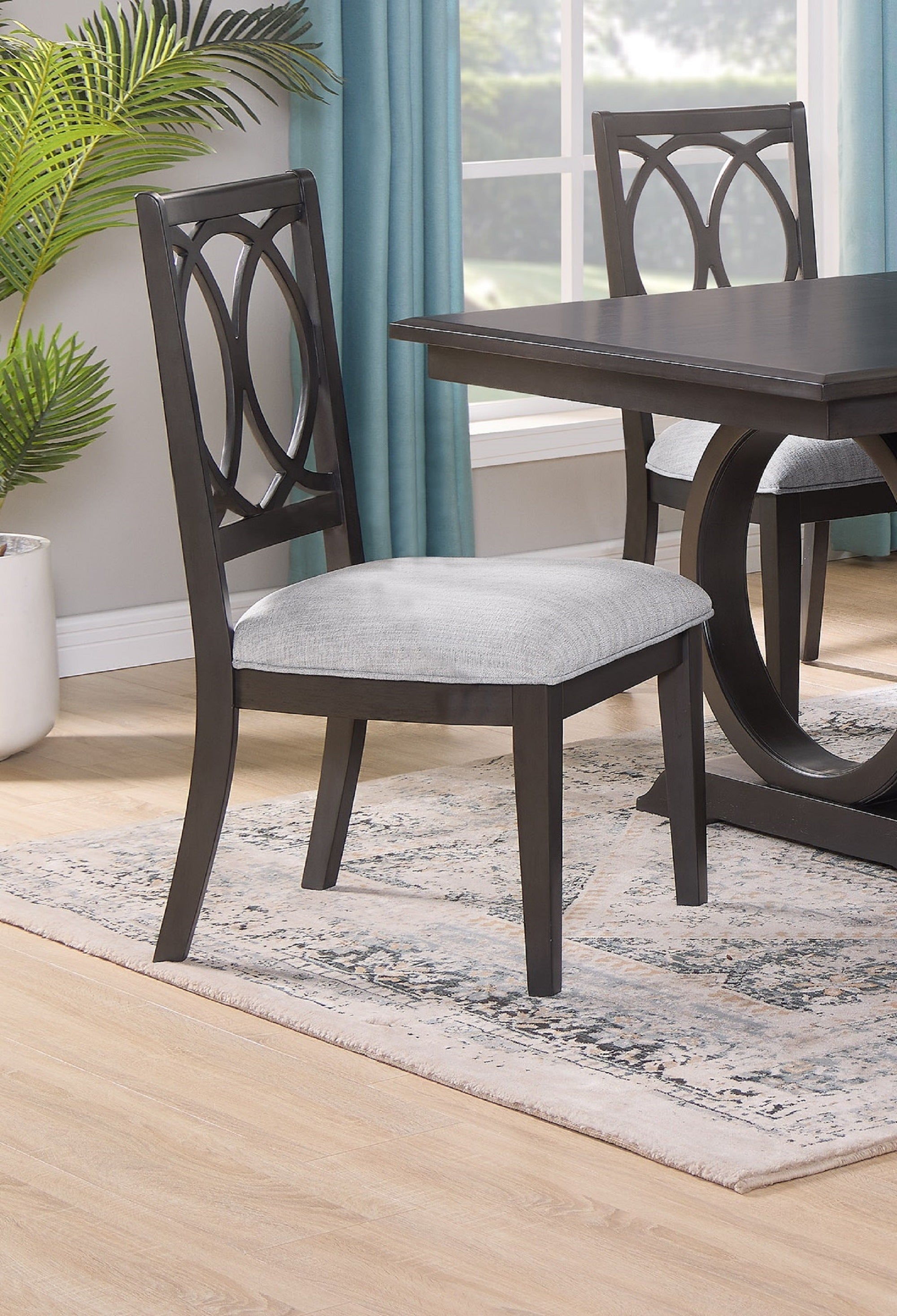 2pc Transitional Upholstered Side Chair Standard Height Dining Chairs Upholstered Seat Cushion Tapered Legs Wooden Furniture Dark Brown