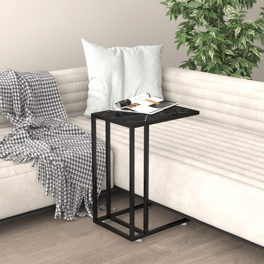 Computer Side Table Black Marble 19.7"x13.8"x25.6" Tempered Glass