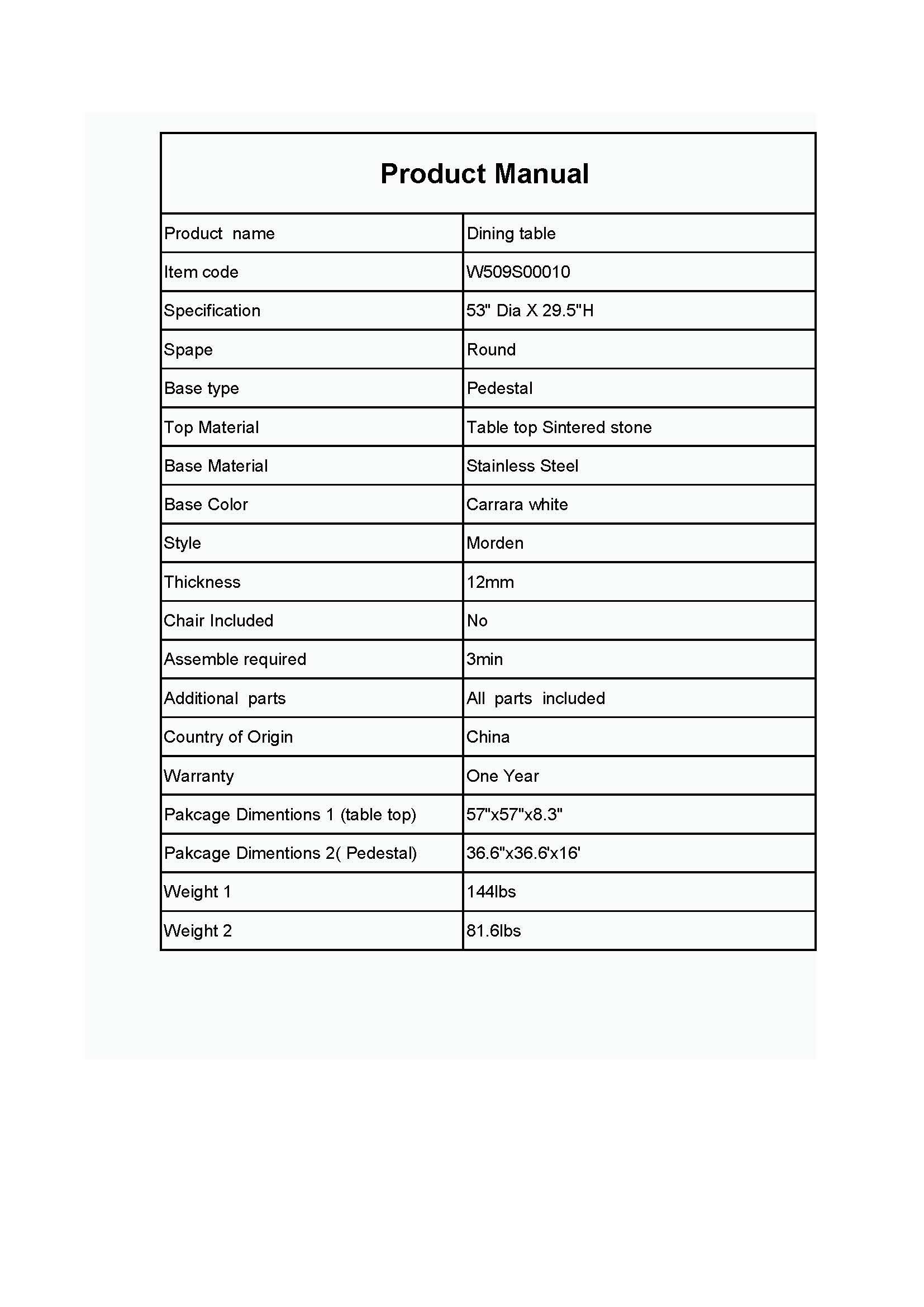 53 inch Modern sintered stone round dining table with stainless steel base