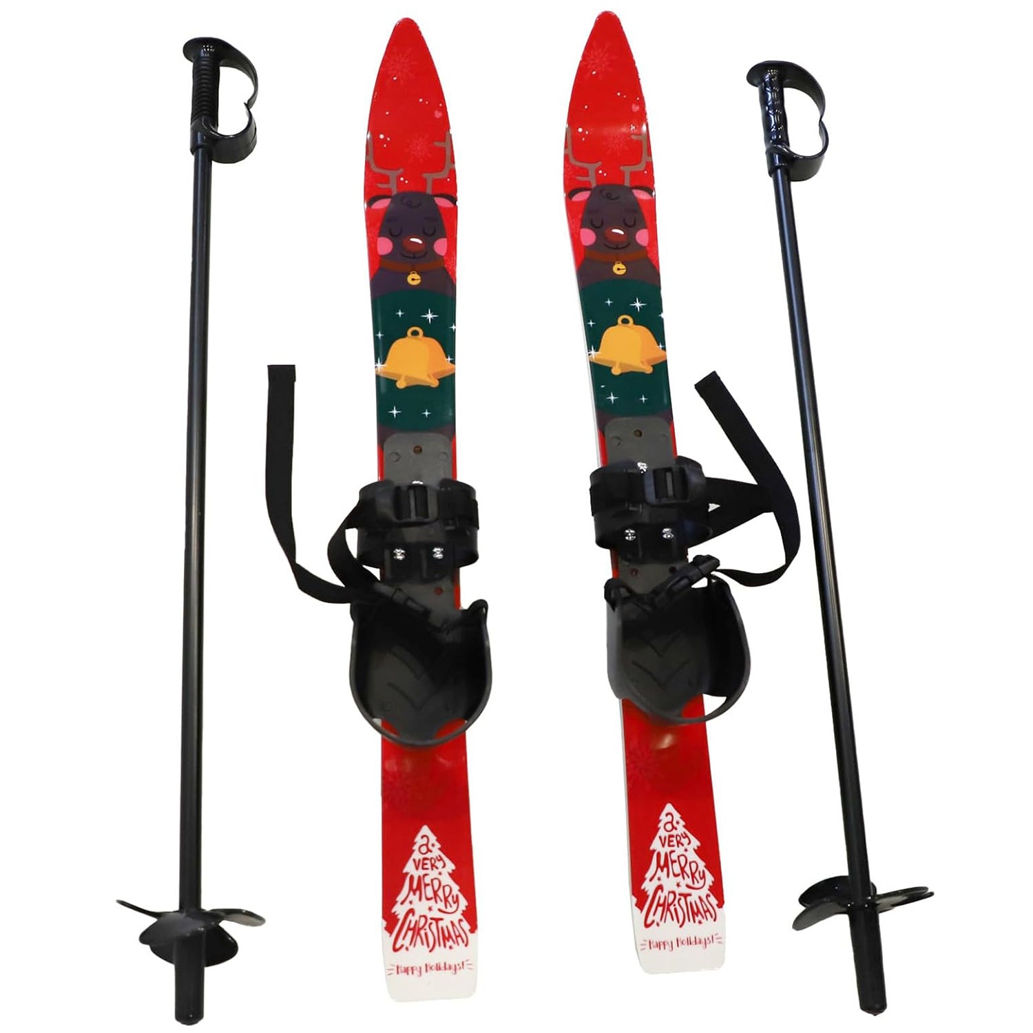 Snow Ski and Pole Set with Bindings 25.6" Ski Boards for Kids Age 2-4 Beginners, Blue