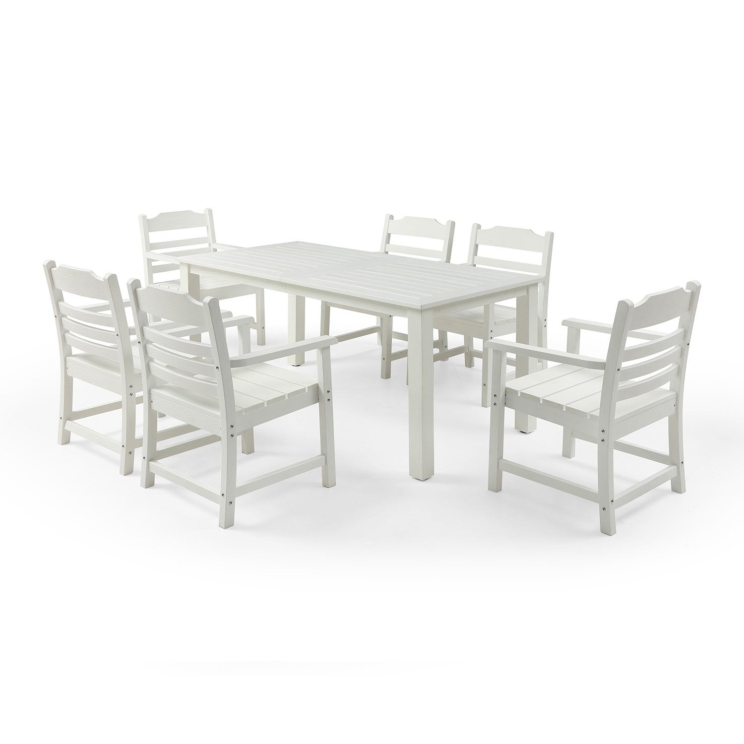 HIPS Patio Furniture Dining Chair and Table, 7 Pieces(6 dining chairs+1 dining table) Backyard Conversation Garden Poolside Balcony White