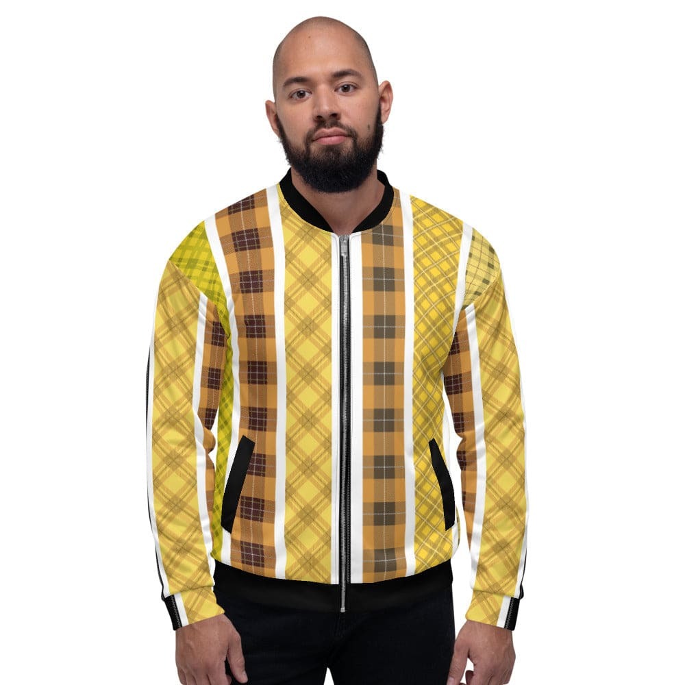Bomber Jacket / Yellow And Black Tartan Style - J10877