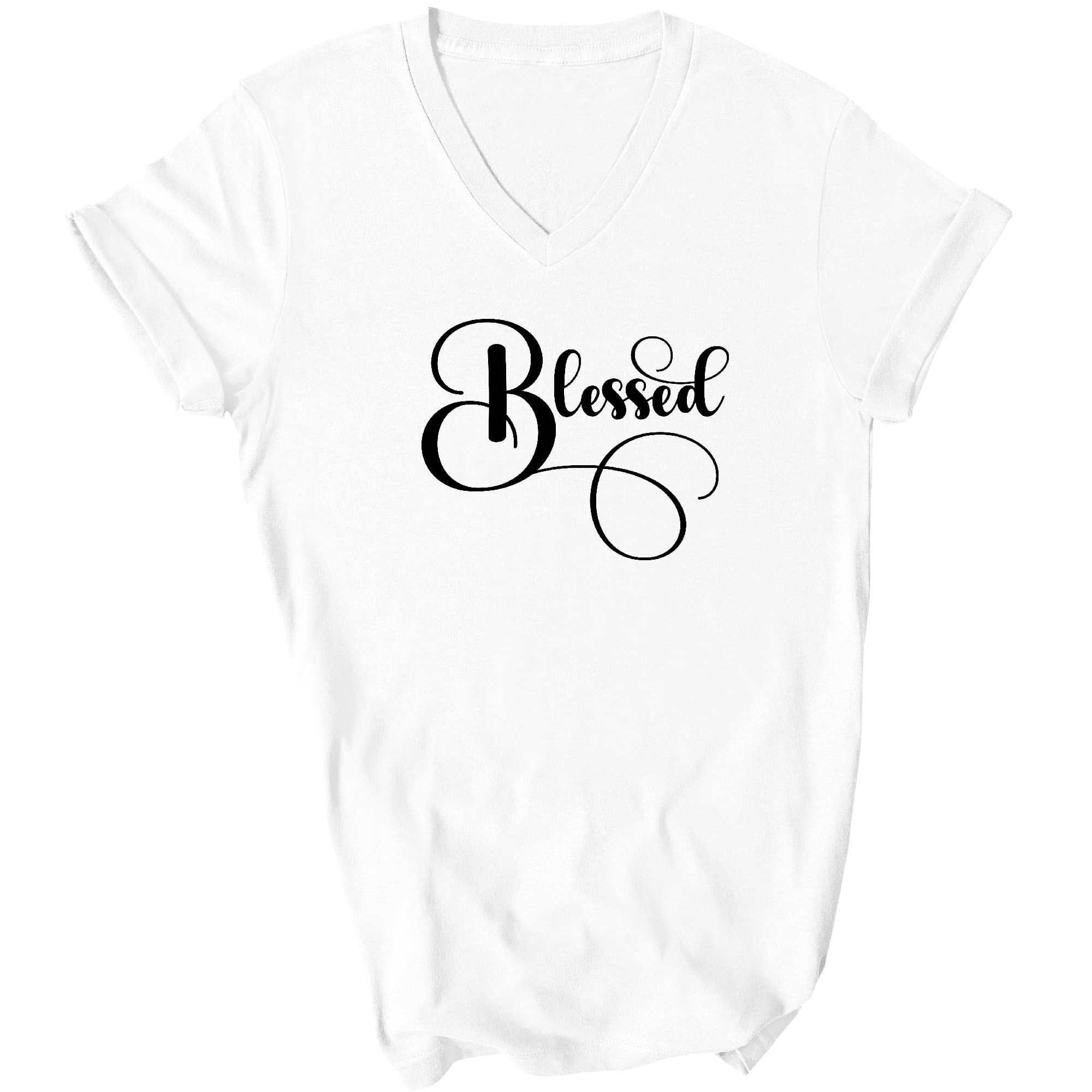 Blessed Black Graphic Illustration Graphic V-neck T-shirt