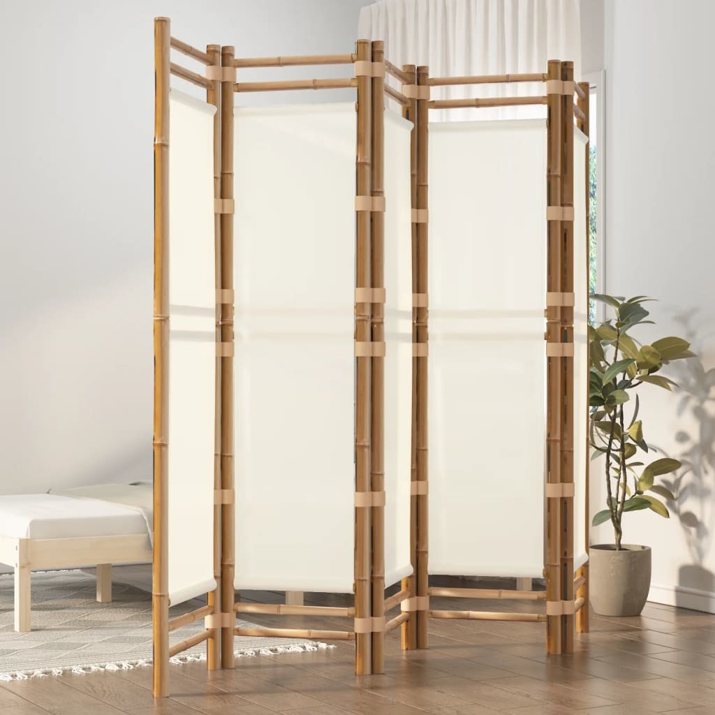 Folding 5-Panel Room Divider 78.7" Bamboo and Canvas