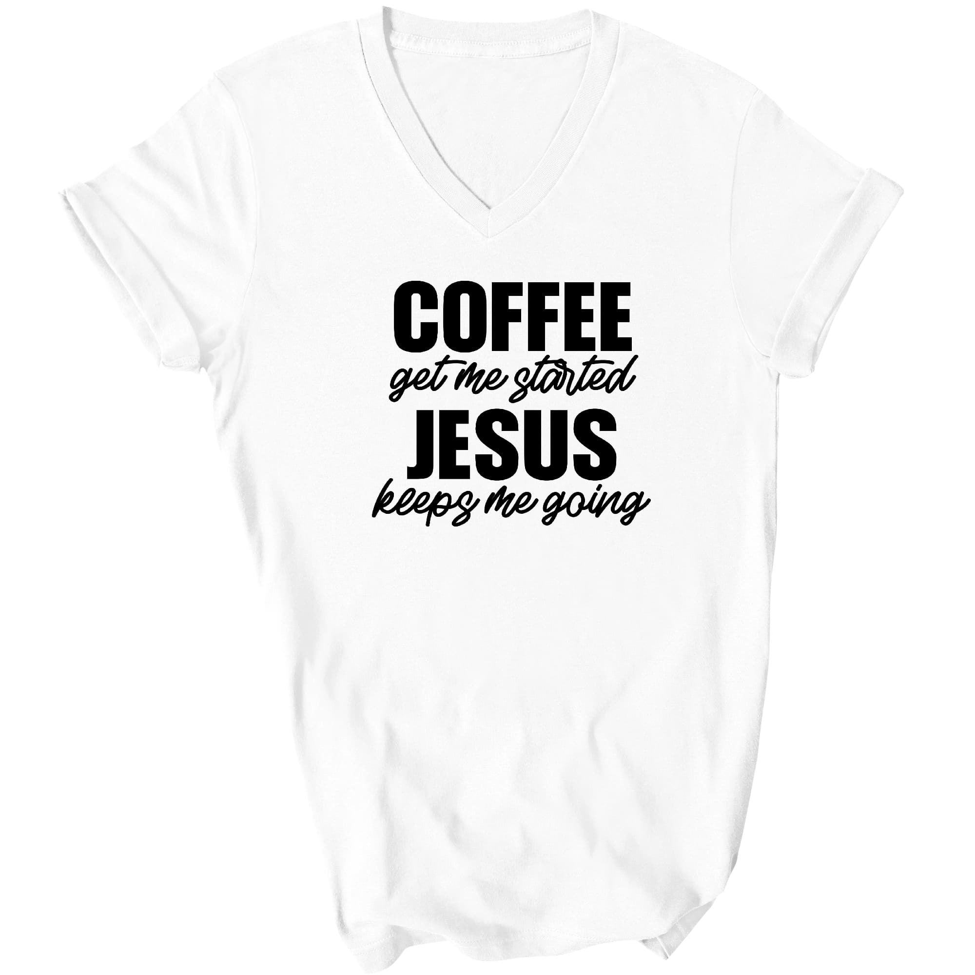 Coffee Get Me Started, Jesus Keeps Me Going Graphic V-neck T-shirt