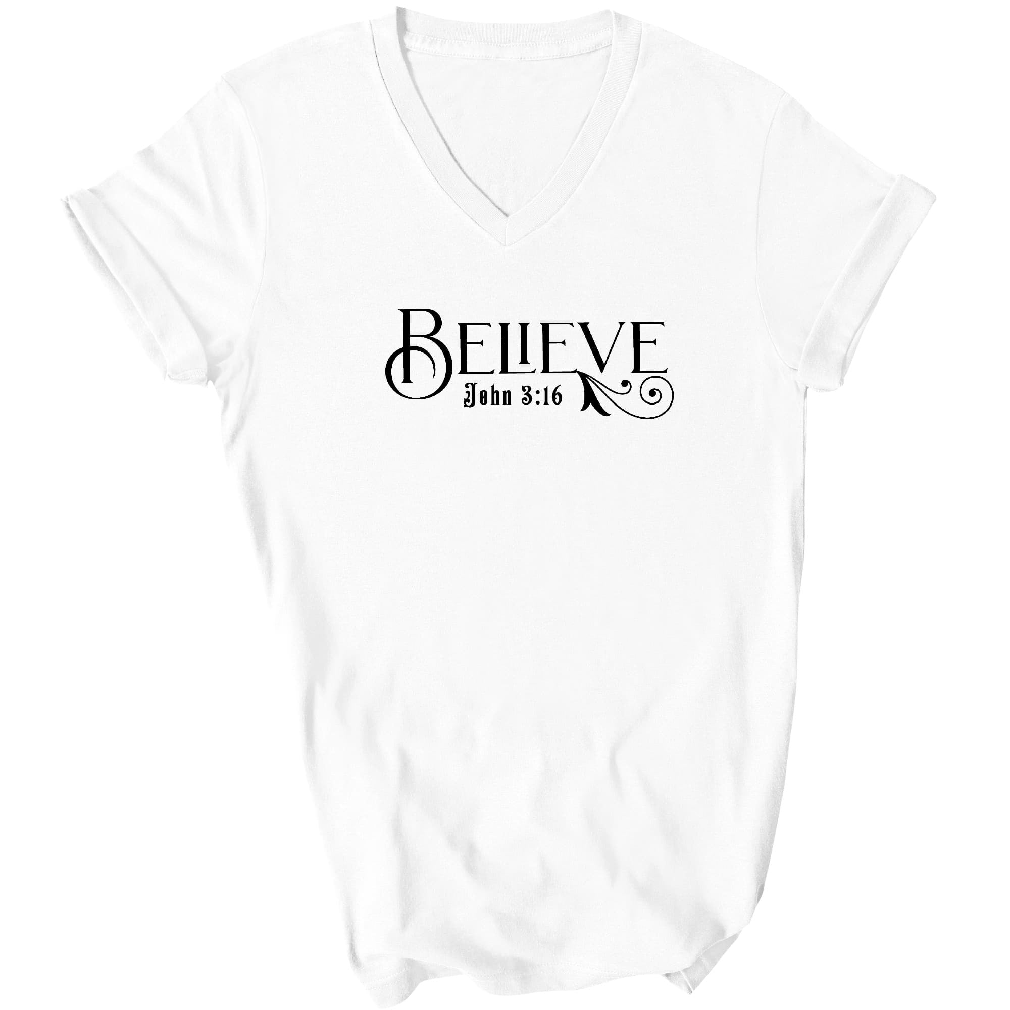 Believe John 3:16 Black Illustration Graphic V-neck T-shirt