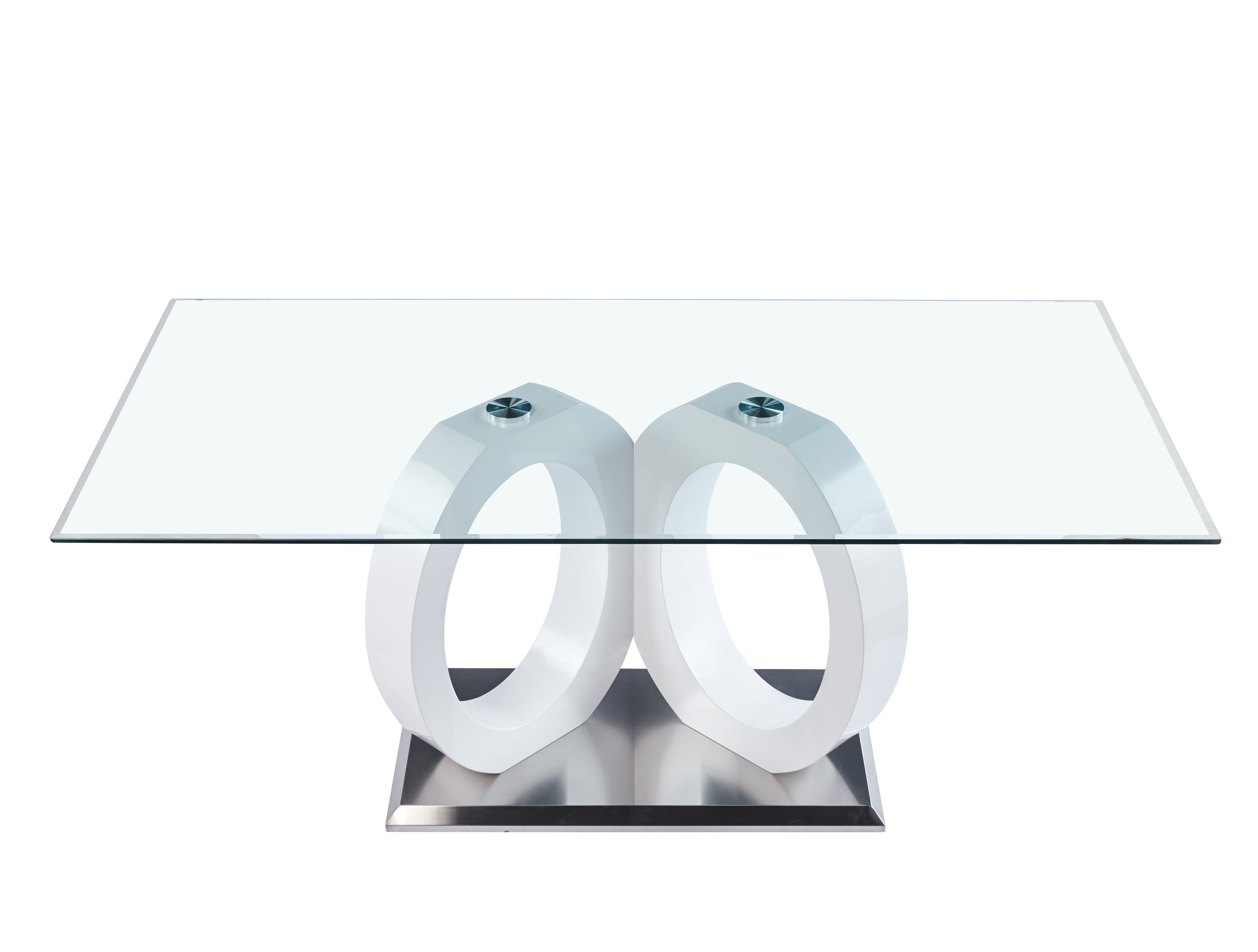 Modern Design Tempered Glass Dining Table with White MDF Middle Support and Stainless Steel Base