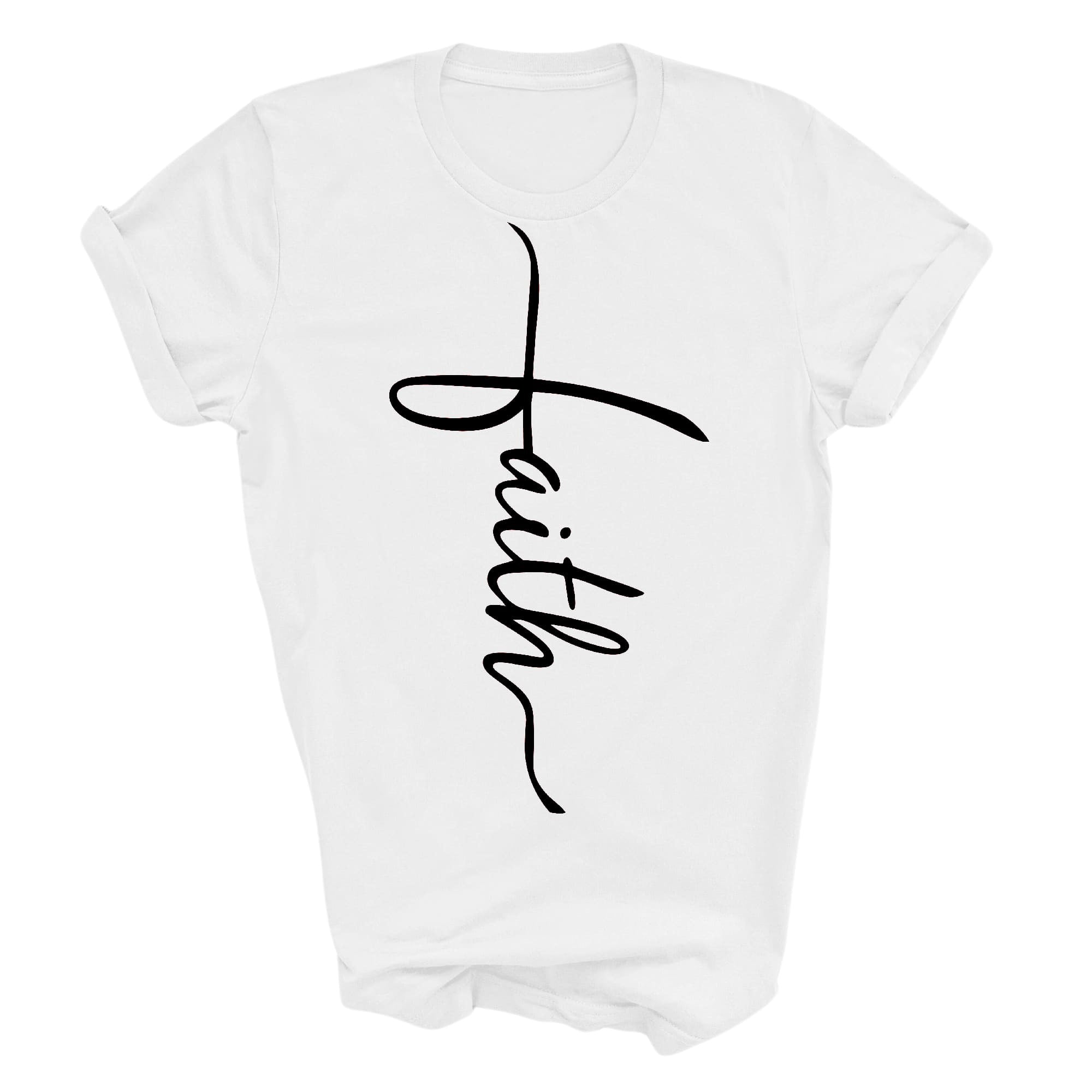 Graphic Tee T-shirt Faith Script Cross Black Illustration