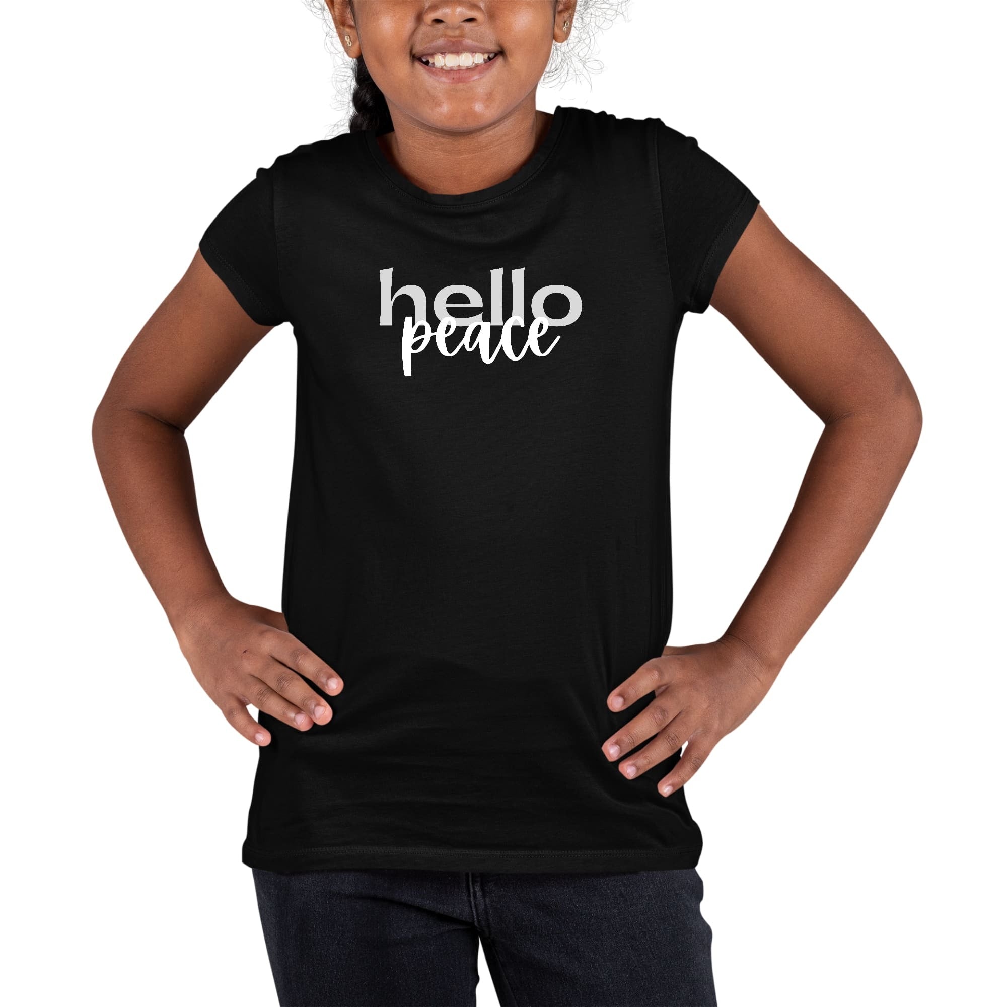 Girls T-shirt Hello Peace Motivational Peaceful Aspiration - Grey/