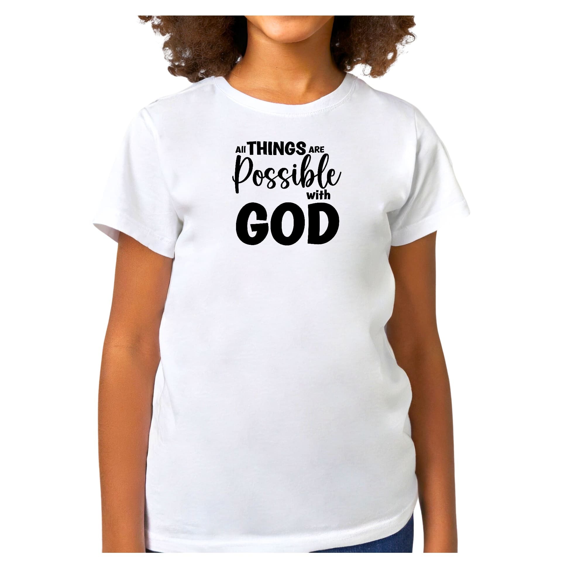 Girls T-shirt, All Things Are Possible With God - Black