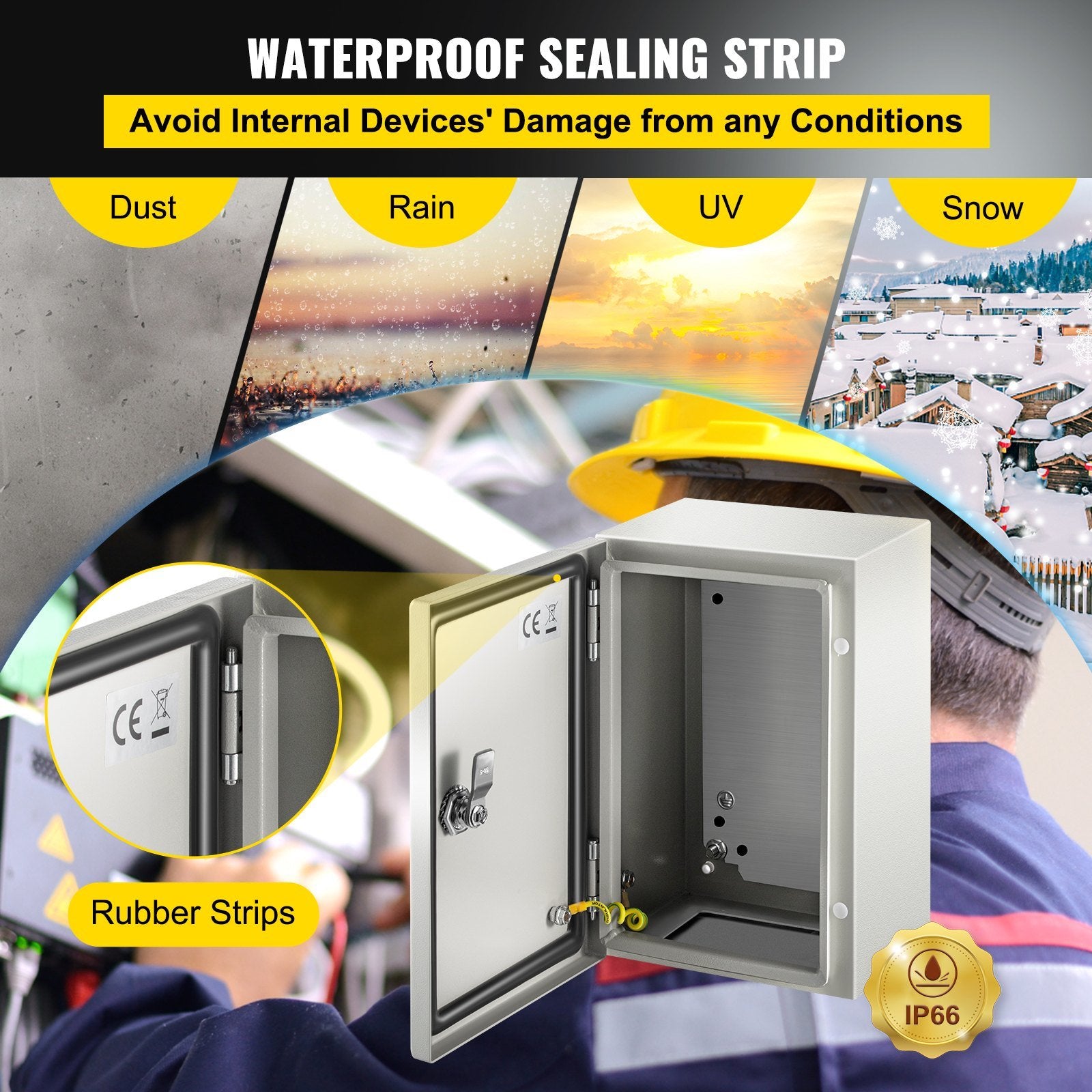 VEVOR NEMA Steel Enclosure ,12 x 8 x 6'' NEMA 4X Steel Electrical Box, IP66 Waterproof & Dustproof, Outdoor/Indoor Electrical Junction Box, with Mount