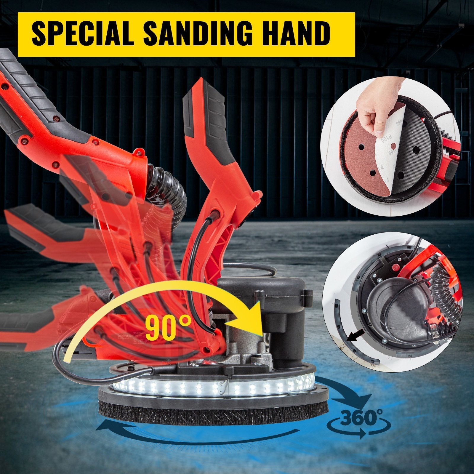 VEVOR Drywall Sander 850W, Electric Drywall Sander, Variable Speed 800-1750 RPM, Foldable Sheetrock Sander, with Telescope Handle, Electric Sander, wi